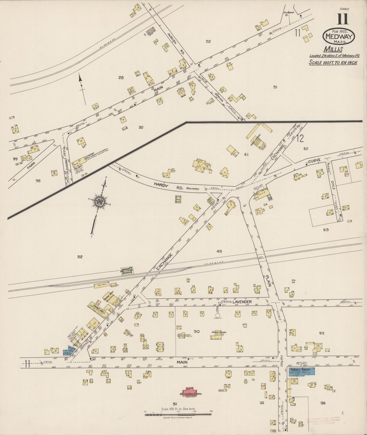 Sanborn Fire Insurance Map from Medway, Norfolk County, Massachusetts (1922), Sheet #0011 - Historic Sanborn Fire Insurance Map Print, vintage old map wall art, antique decor, genealogy gift, Massachusetts Massachusetts map
