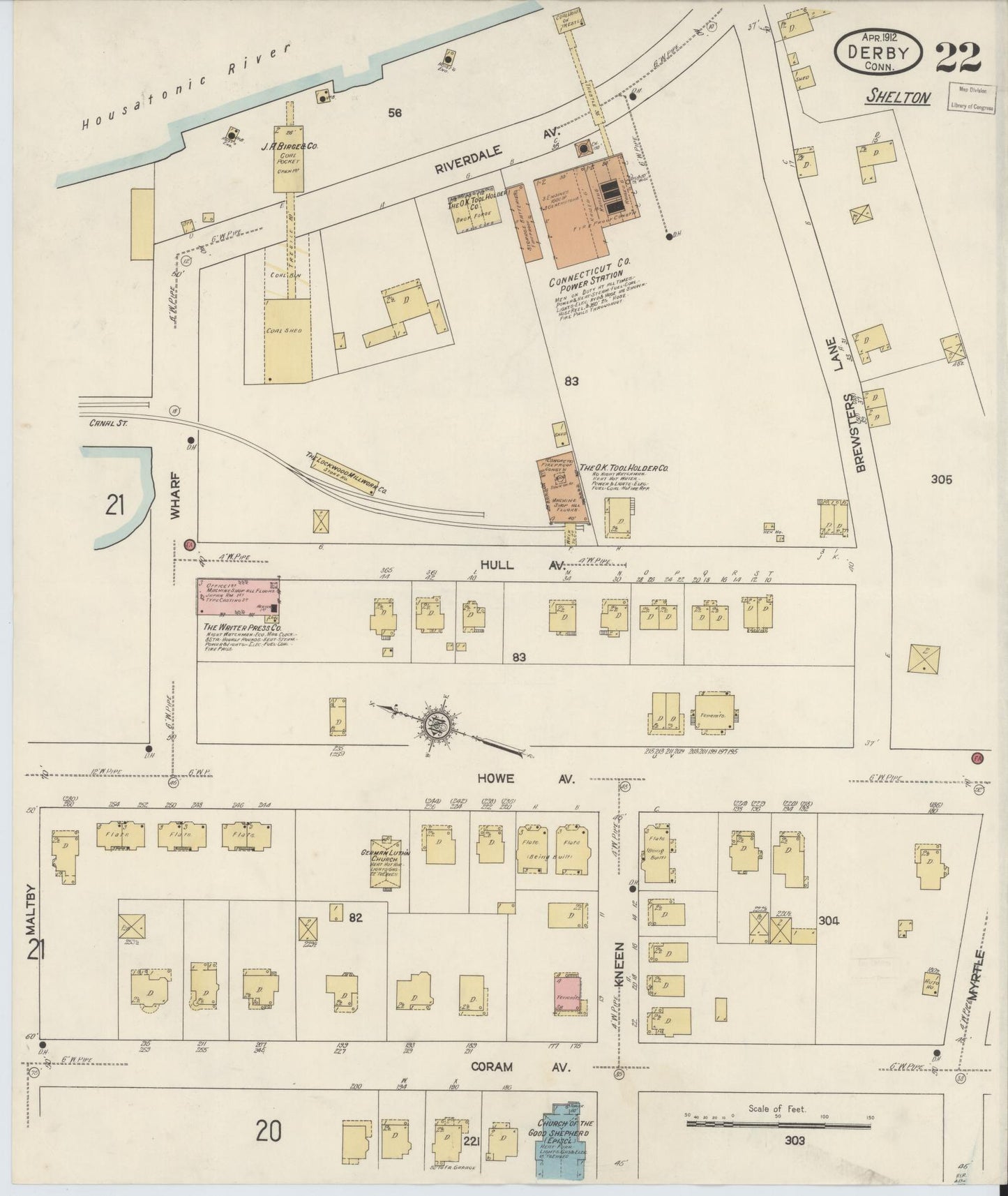 Sanborn Fire Insurance Map from Derby, New Haven County, Connecticut (1912), Sheet #0022 - Complete Map Set gallery image, historic Sanborn map, vintage wall art, Connecticut Connecticut