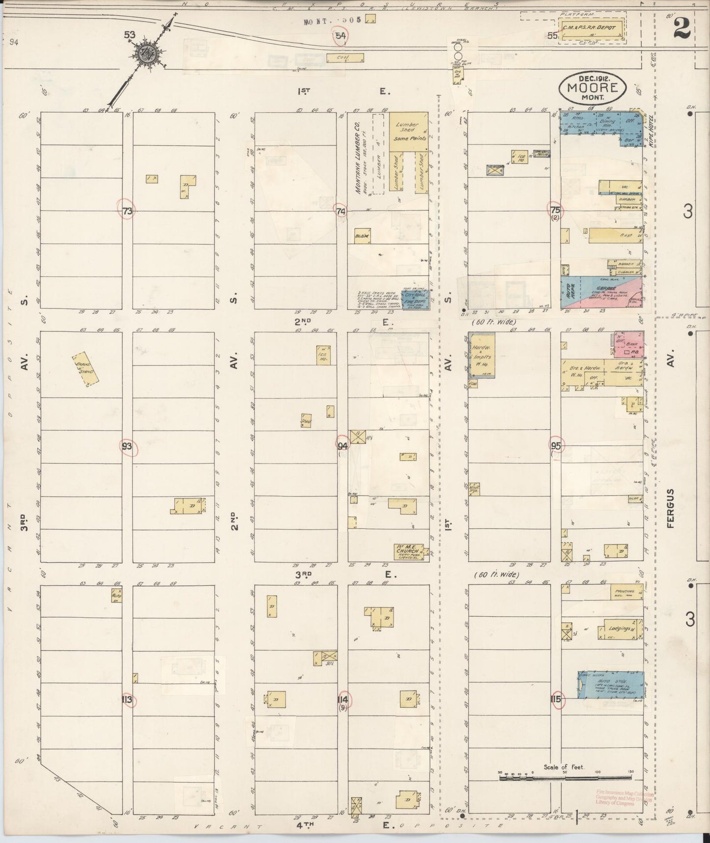 Sanborn Fire Insurance Map from Moore, Fergus County, Montana (1929), Sheet #0002 - Historic Sanborn Fire Insurance Map Print, vintage old map wall art, antique decor, genealogy gift, Montana Montana map