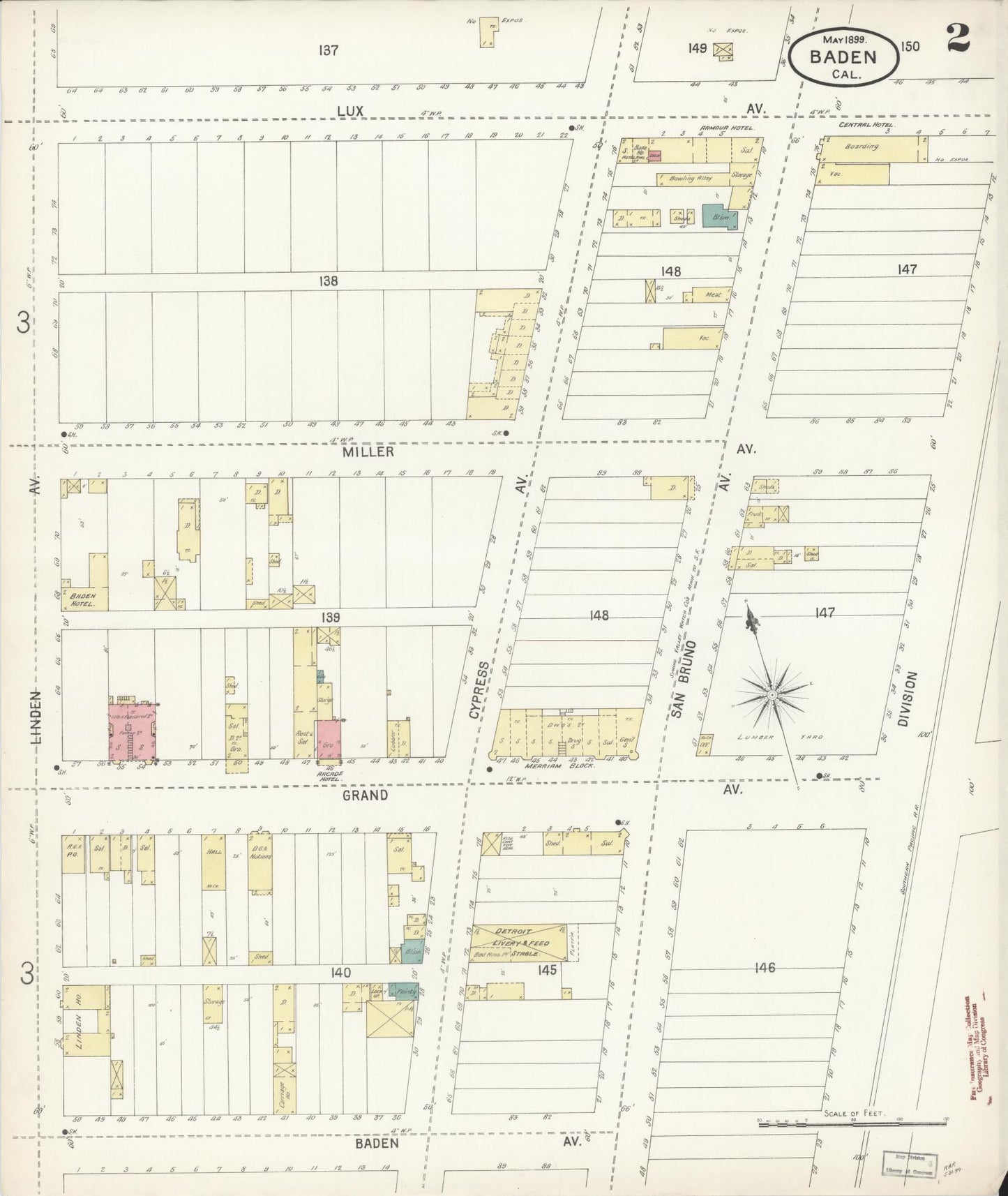 Sanborn Fire Insurance Map from Baden, San Mateo County, California (1899), Sheet #0002 - Historic Sanborn Fire Insurance Map Print, vintage old map wall art, antique decor, genealogy gift, California California map