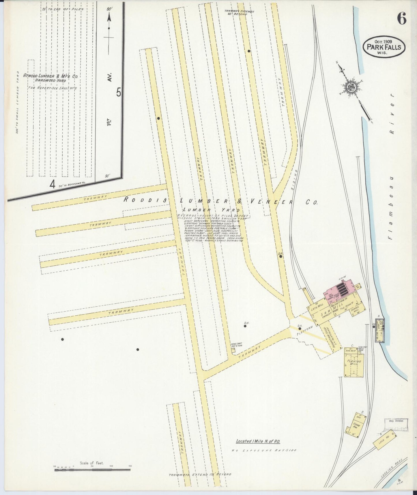 Sanborn Fire Insurance Map from Park Falls, Price County, Wisconsin (1909), Sheet #0006 - Historic Sanborn Fire Insurance Map Print, vintage old map wall art, antique decor, genealogy gift, Wisconsin Wisconsin map