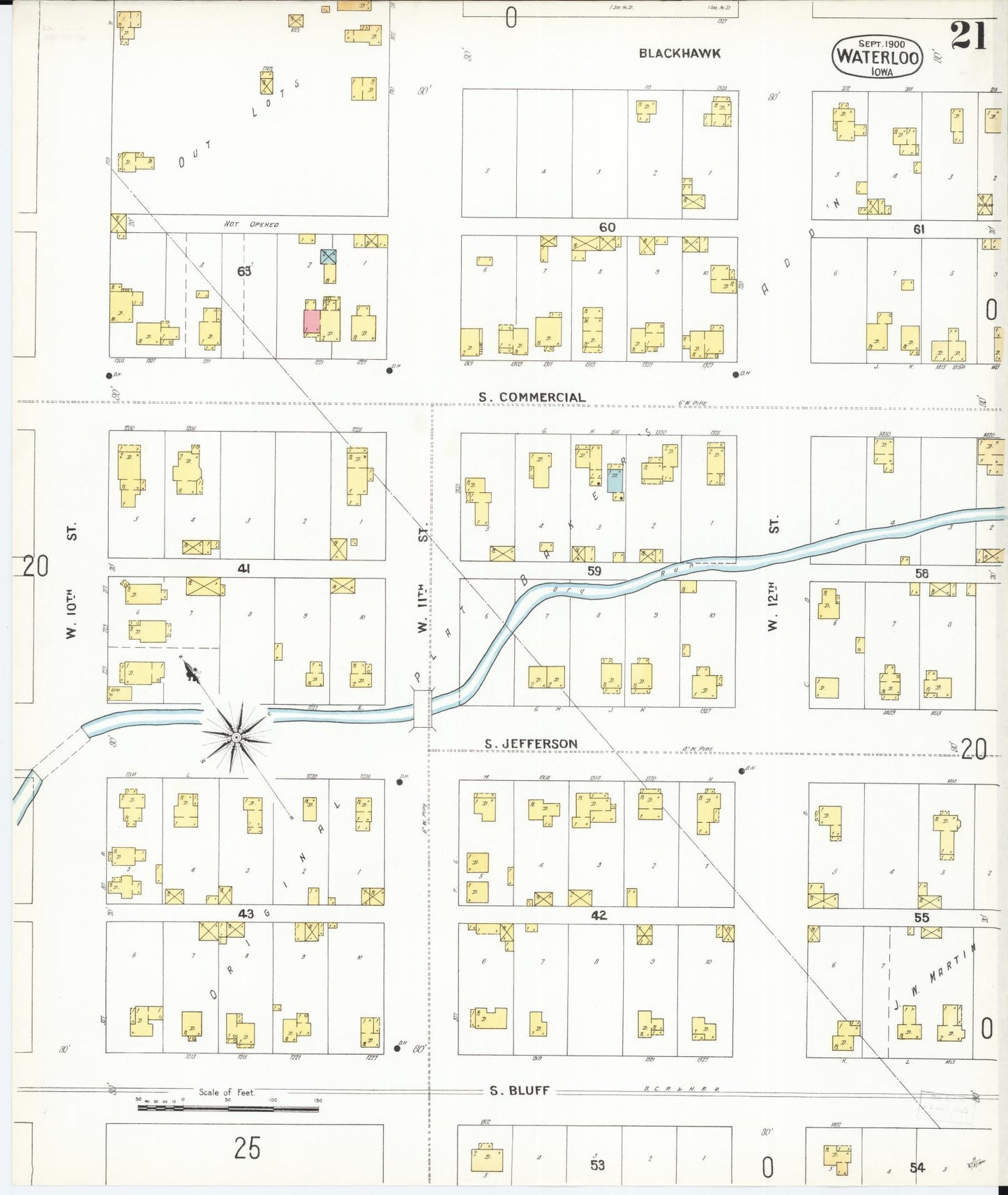 Sanborn Fire Insurance Map from Waterloo, Black Hawk County, Iowa (1900), Sheet #0021 - Historic Sanborn Fire Insurance Map Print