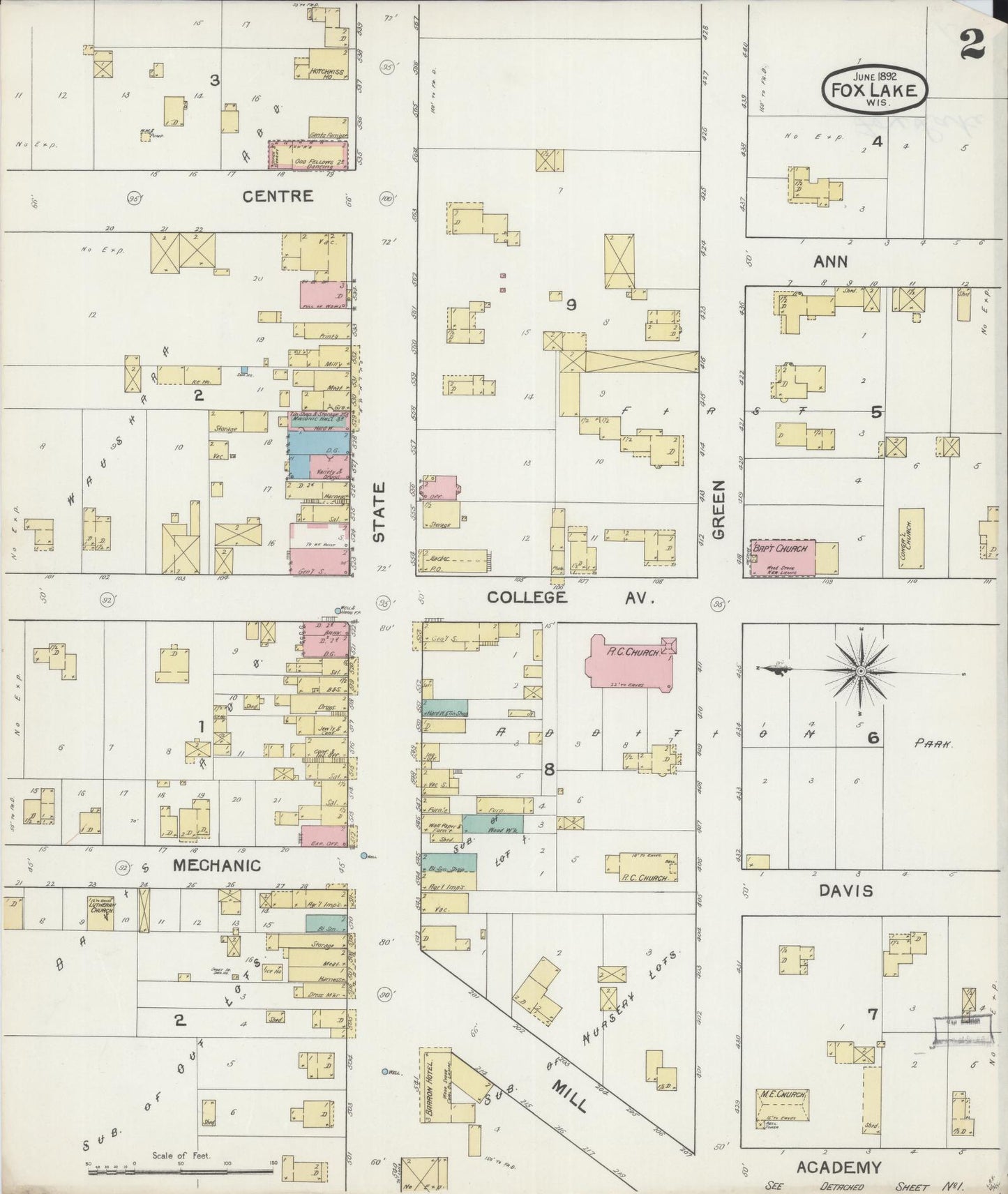 Sanborn Fire Insurance Map from Fox Lake, Dodge County, Wisconsin (1892), Sheet #0002 - Historic Sanborn Fire Insurance Map Print, vintage old map wall art, antique decor, genealogy gift, Wisconsin Wisconsin map