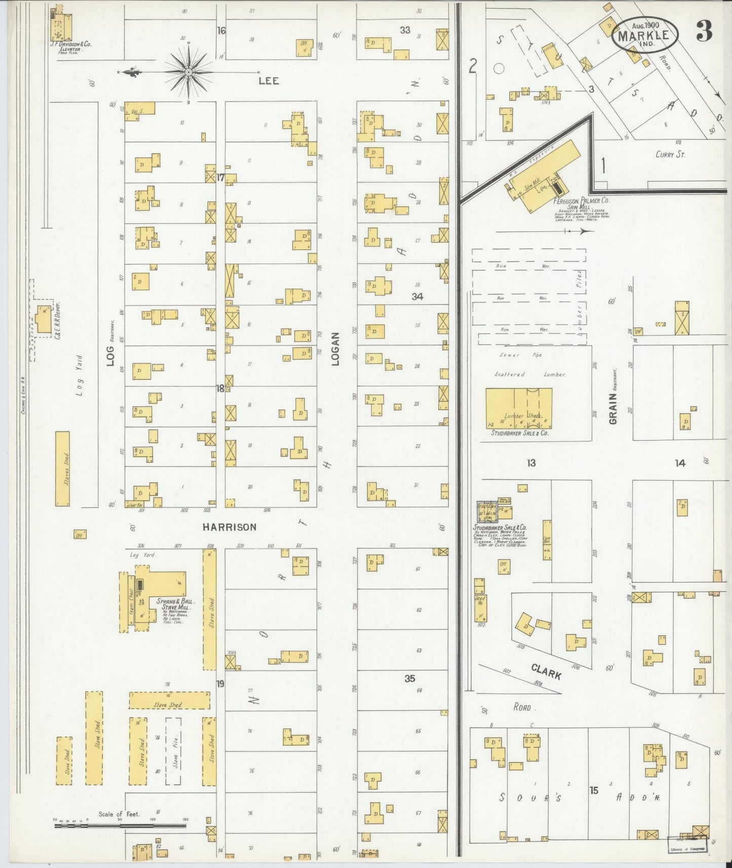 Sanborn Fire Insurance Map from Markle, Huntington County, Indiana (1900), Sheet #0003 - Complete Map Set gallery image, historic Sanborn map, vintage wall art, Indiana Indiana