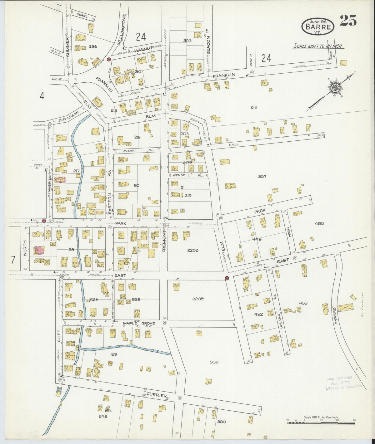 Sanborn Fire Insurance Map from Barre, Washington County, Vermont (1916), Sheet #0025 - Historic Sanborn Fire Insurance Map Print, vintage old map wall art, antique decor, genealogy gift, Vermont Vermont map