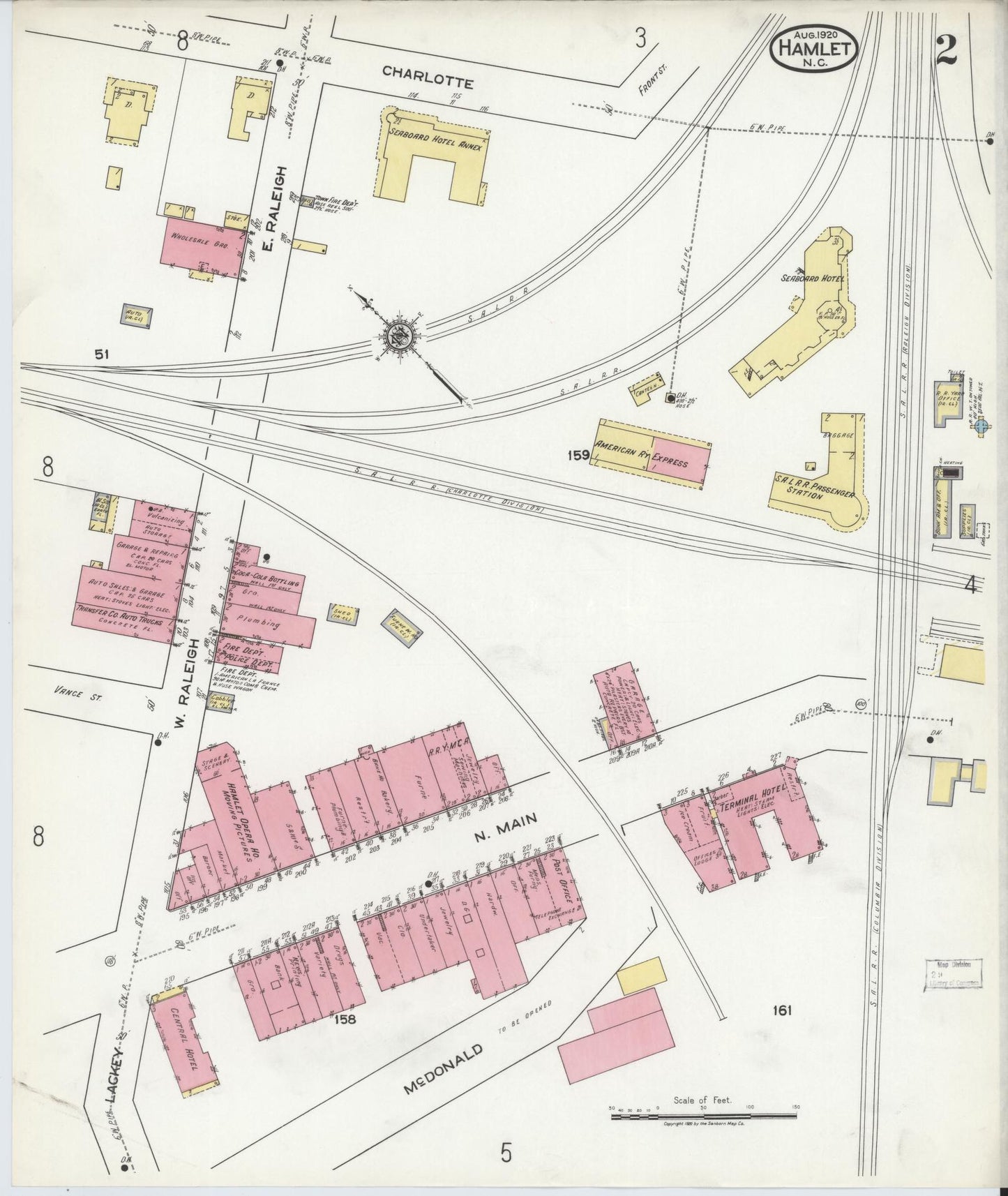 Sanborn Fire Insurance Map from Hamlet, Richmond County, North Carolina (1920), Sheet #0002 - Historic Sanborn Fire Insurance Map Print, vintage old map wall art, antique decor, genealogy gift, North Carolina North Carolina map