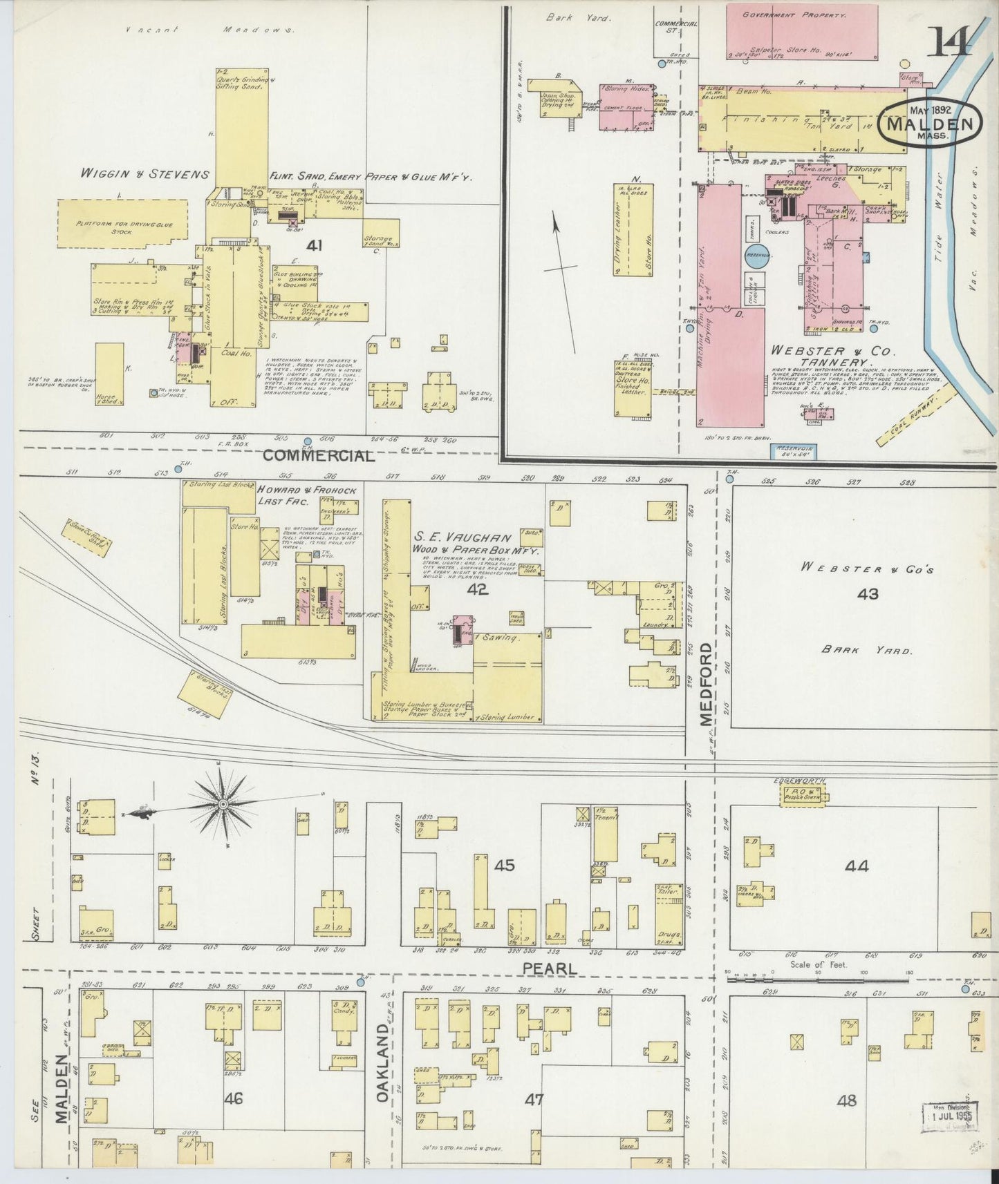 Sanborn Fire Insurance Map from Malden, Middlesex County, Massachusetts (1892), Sheet #0014 - Historic Sanborn Fire Insurance Map Print, vintage old map wall art, antique decor, genealogy gift, Massachusetts Massachusetts map