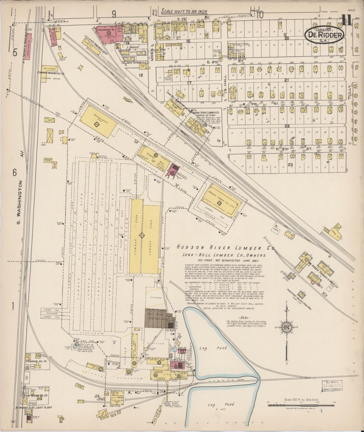 Sanborn Fire Insurance Map from De Ridder, Beauregard Parish, Louisiana (1921), Sheet #0011 - Historic Sanborn Fire Insurance Map Print, vintage old map wall art, antique decor, genealogy gift, Louisiana Louisiana map