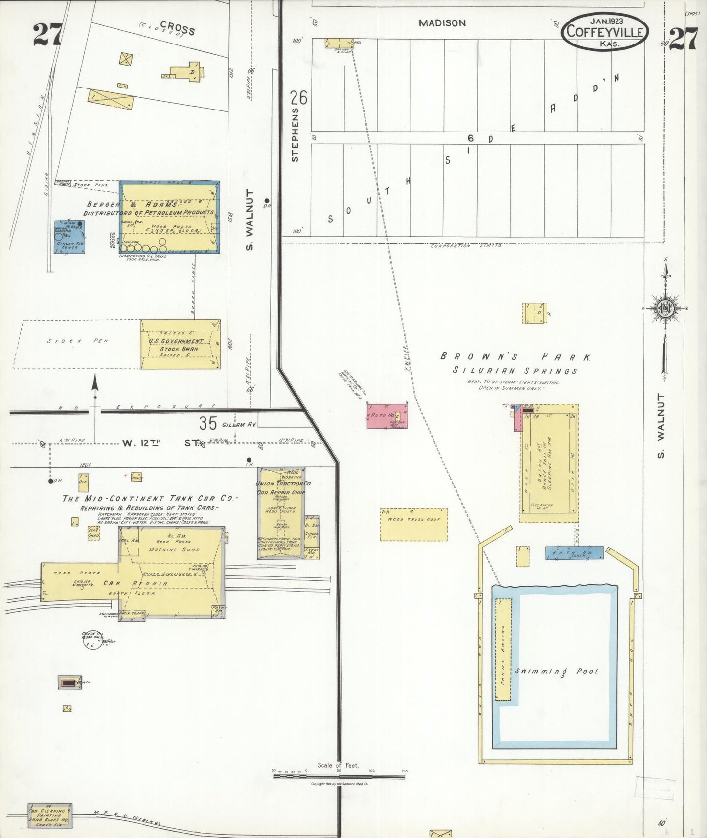 Sanborn Fire Insurance Map from Coffeyville, Montgomery County, Kansas (1923), Sheet #0027 - Historic Sanborn Fire Insurance Map Print, vintage old map wall art, antique decor, genealogy gift, Kansas Kansas map