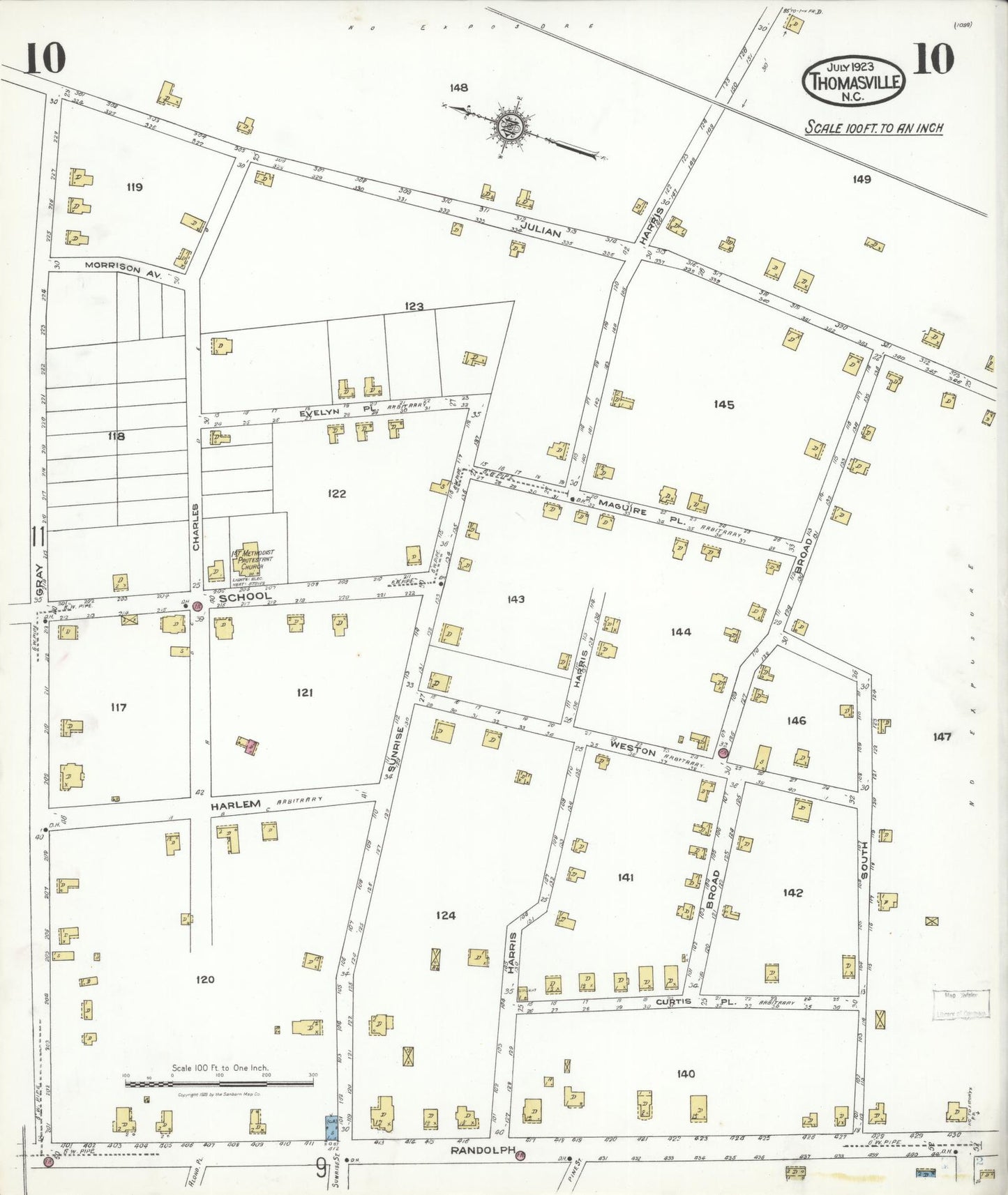 Sanborn Fire Insurance Map from Thomasville, Davidson County, North Carolina (1923), Sheet #0010 - Historic Sanborn Fire Insurance Map Print, vintage old map wall art, antique decor, genealogy gift, North Carolina North Carolina map