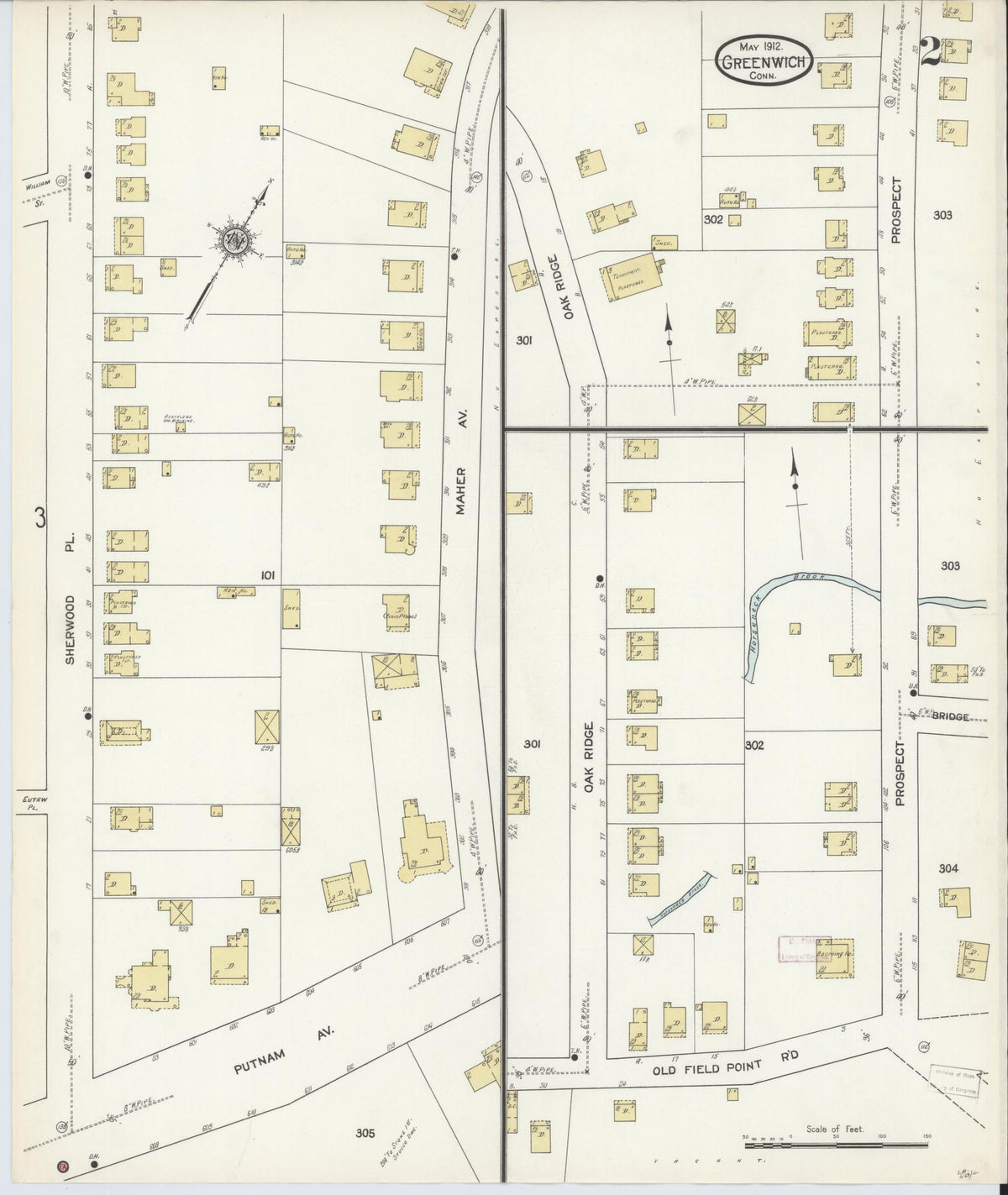 Sanborn Fire Insurance Map from Greenwich, Fairfield County, Connecticut (1912), Sheet #0002 - Historic Sanborn Fire Insurance Map Print, vintage old map wall art, antique decor, genealogy gift, Connecticut Connecticut map