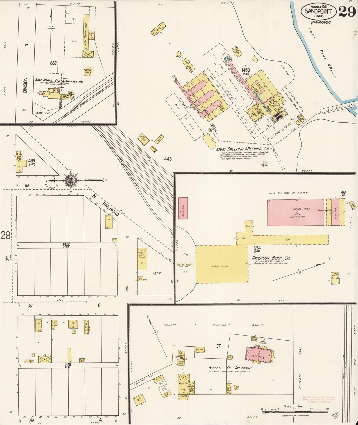 Sanborn Fire Insurance Map from Sandpoint, Bonner County, Idaho (1921), Sheet #0029 - Historic Sanborn Fire Insurance Map Print, vintage old map wall art, antique decor, genealogy gift, Idaho Idaho map