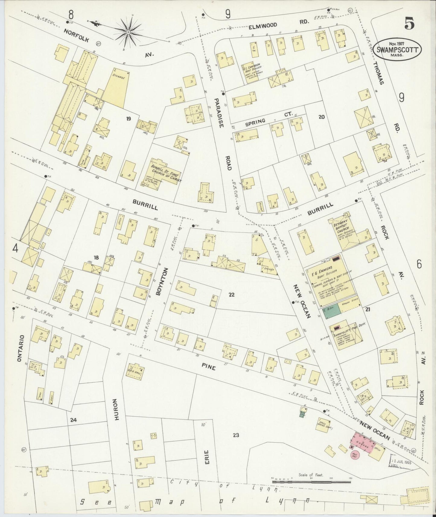 Sanborn Fire Insurance Map from Swampscott, Essex County, Massachusetts (1907), Sheet #0005 - Historic Sanborn Fire Insurance Map Print, vintage old map wall art, antique decor, genealogy gift, Massachusetts Massachusetts map