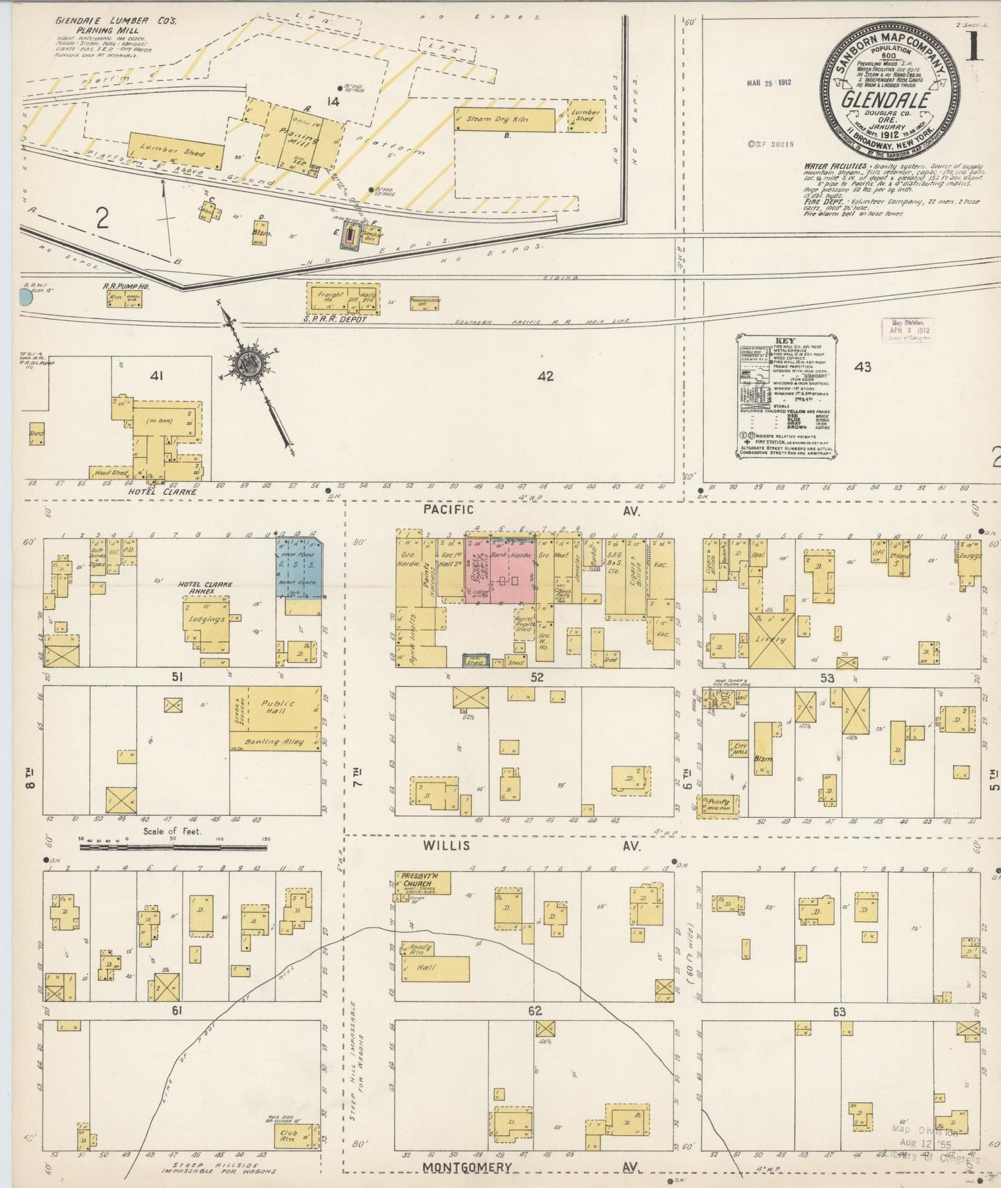 Sanborn Fire Insurance Map from Glendale, Douglas County, Oregon (1912), Sheet #0001 - Historic Sanborn Fire Insurance Map Print, vintage old map wall art, antique decor, genealogy gift, Oregon Oregon map