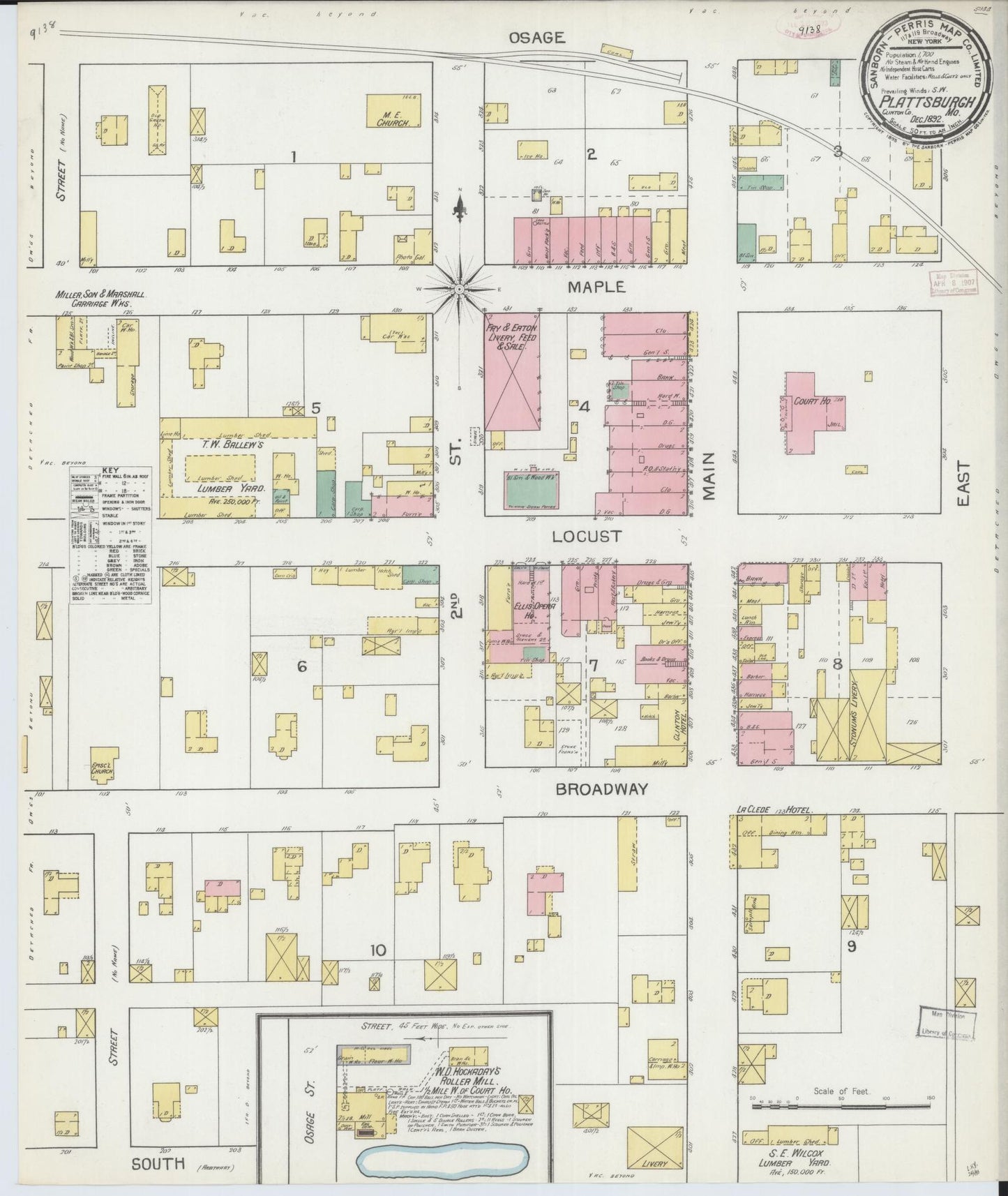 Sanborn Fire Insurance Map from Plattsburg, Clinton County, Missouri (1892), Sheet #0001 - Historic Sanborn Fire Insurance Map Print, vintage old map wall art, antique decor, genealogy gift, Missouri Missouri map