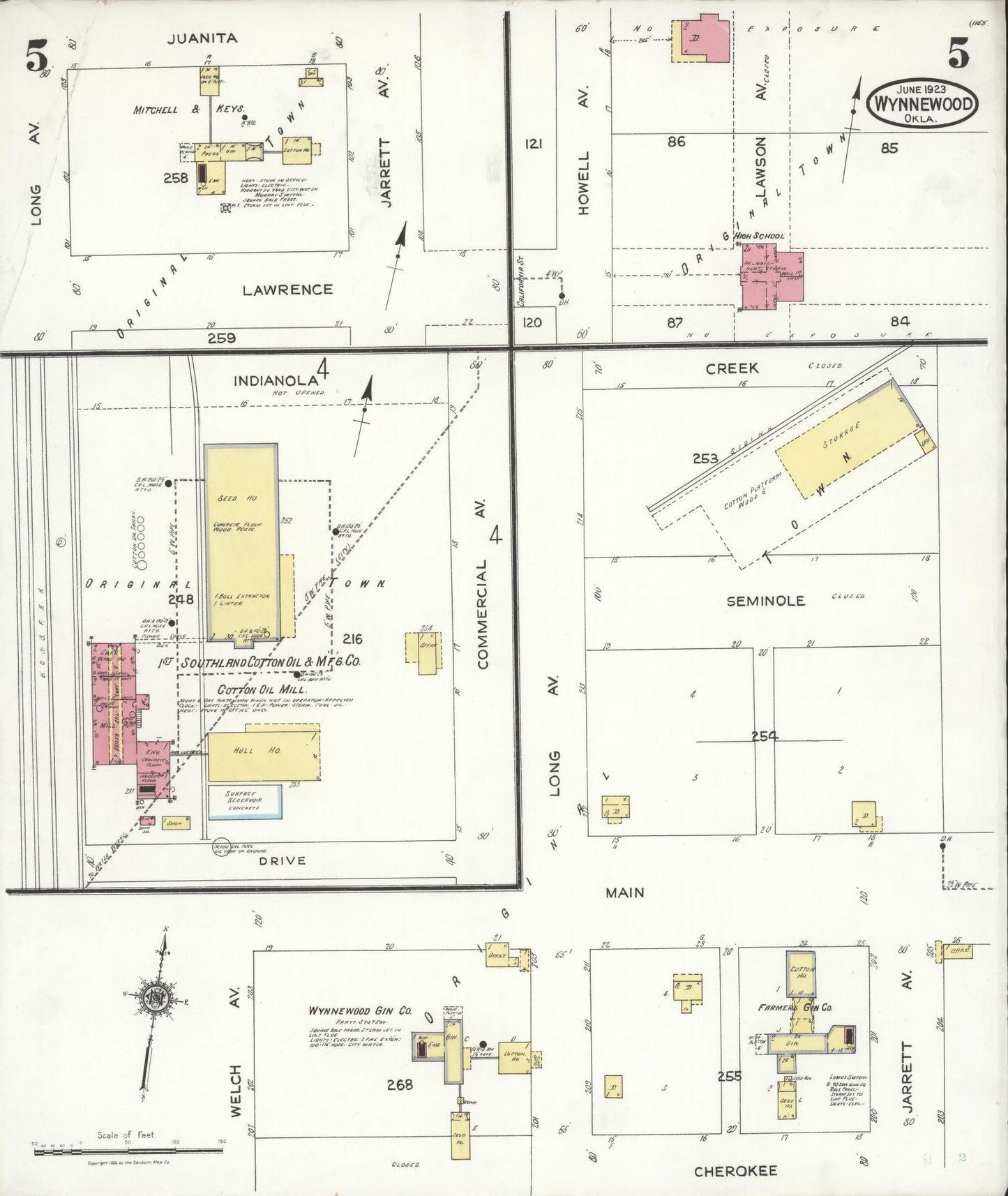 Sanborn Fire Insurance Map from Wynnewood, Garvin County, Oklahoma (1923), Sheet #0005 - Complete Map Set gallery image, historic Sanborn map, vintage wall art, Oklahoma Oklahoma