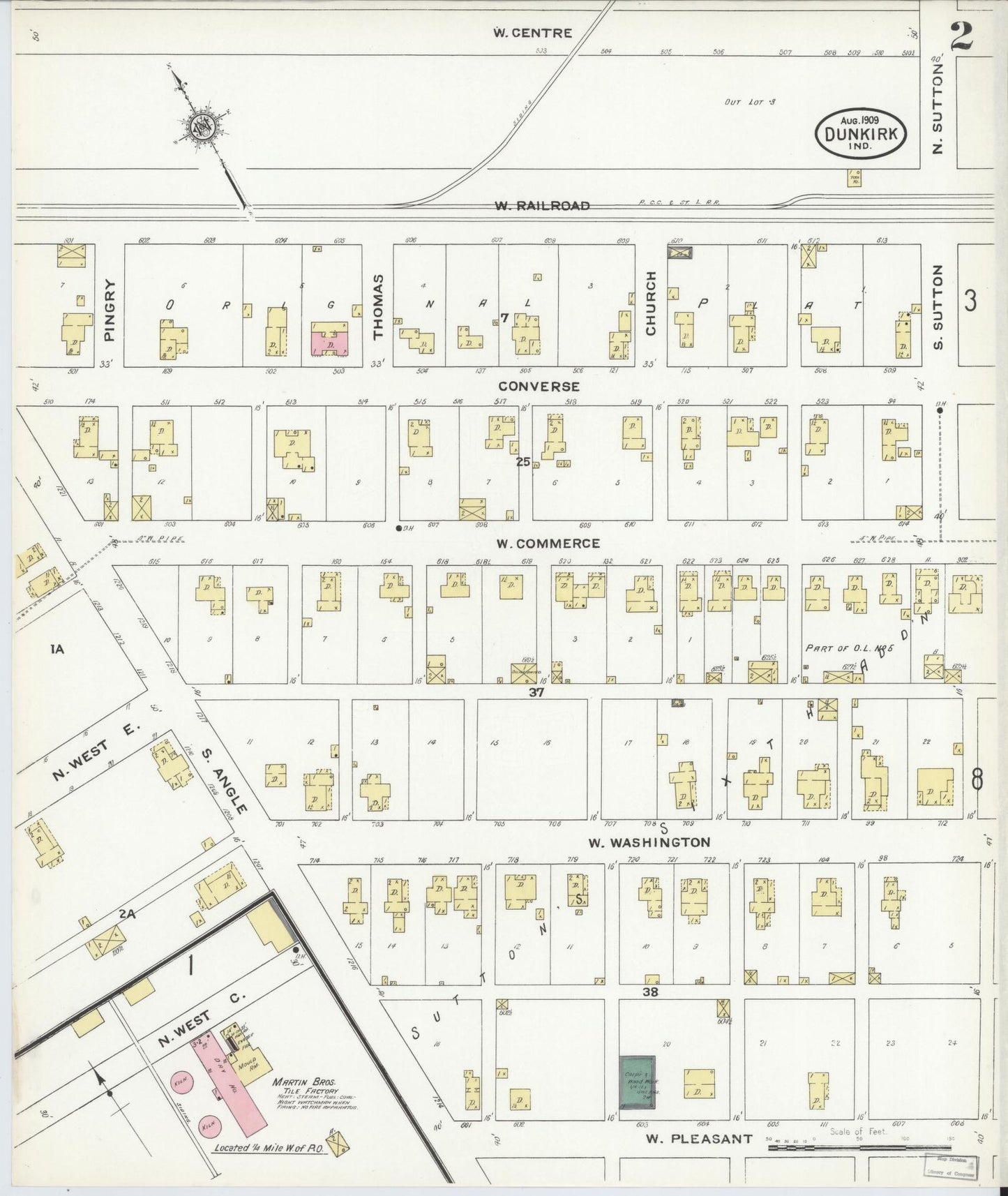 Sanborn Fire Insurance Map from Dunkirk, Jay And Blackford Counties, Indiana (1909), Sheet #0002 - Historic Sanborn Fire Insurance Map Print, vintage old map wall art, antique decor, genealogy gift, Indiana Indiana map