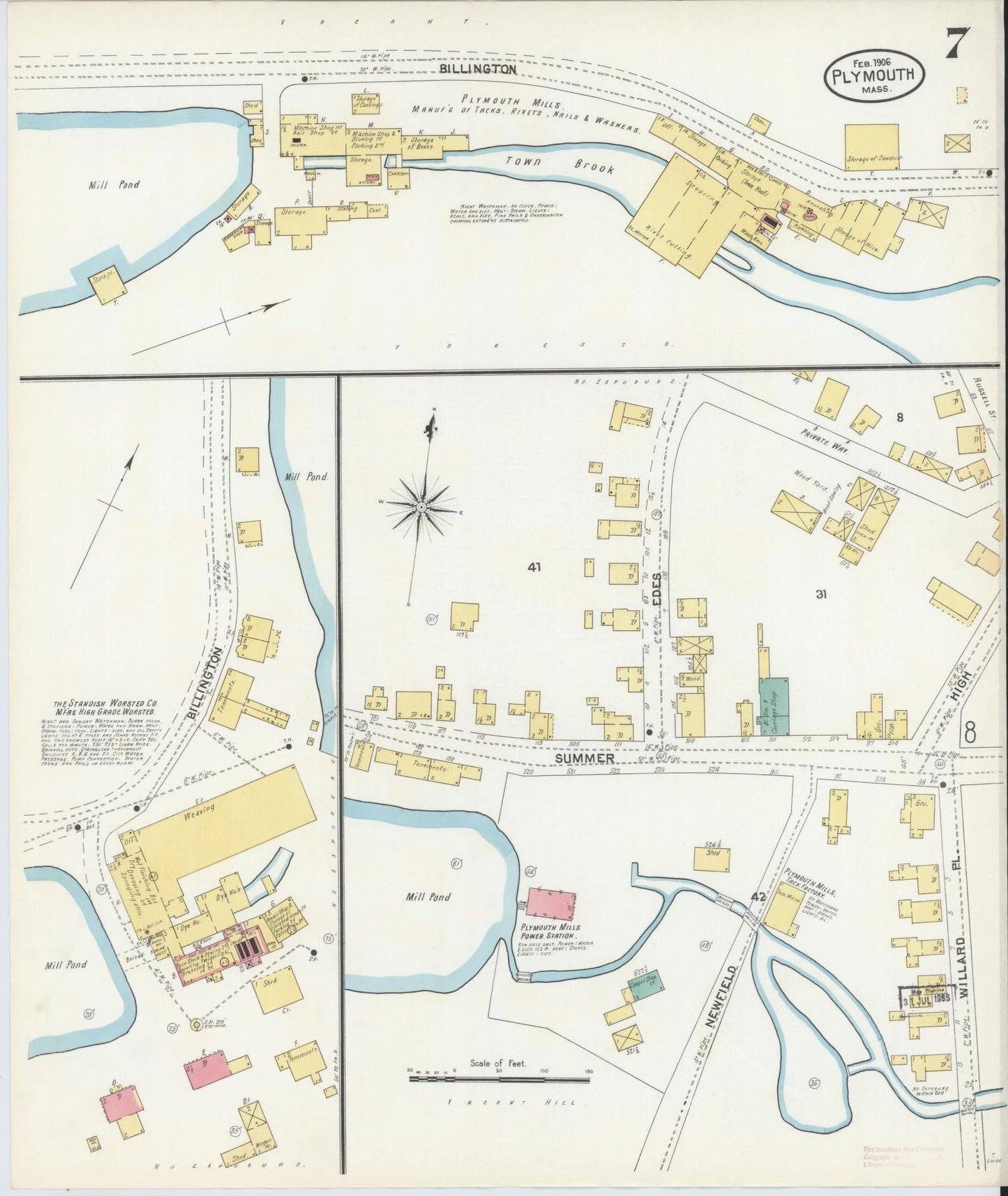 Sanborn Fire Insurance Map from Plymouth, Plymouth County, Massachusetts (1906), Sheet #0007 - Historic Sanborn Fire Insurance Map Print, vintage old map wall art, antique decor, genealogy gift, Massachusetts Massachusetts map