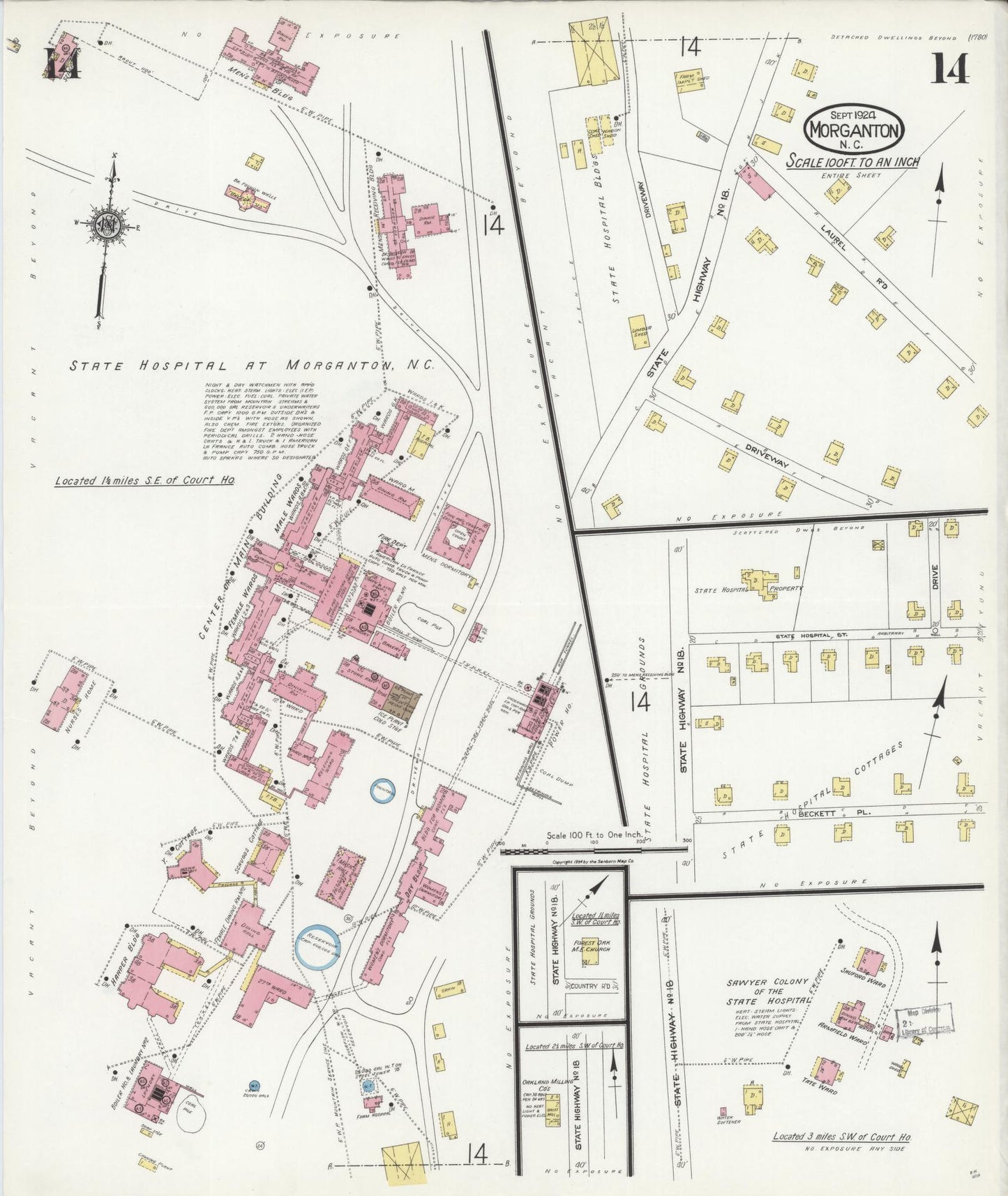 Sanborn Fire Insurance Map from Morganton, Burke County, North Carolina (1924), Sheet #0014 - Historic Sanborn Fire Insurance Map Print, vintage old map wall art, antique decor, genealogy gift, North Carolina North Carolina map