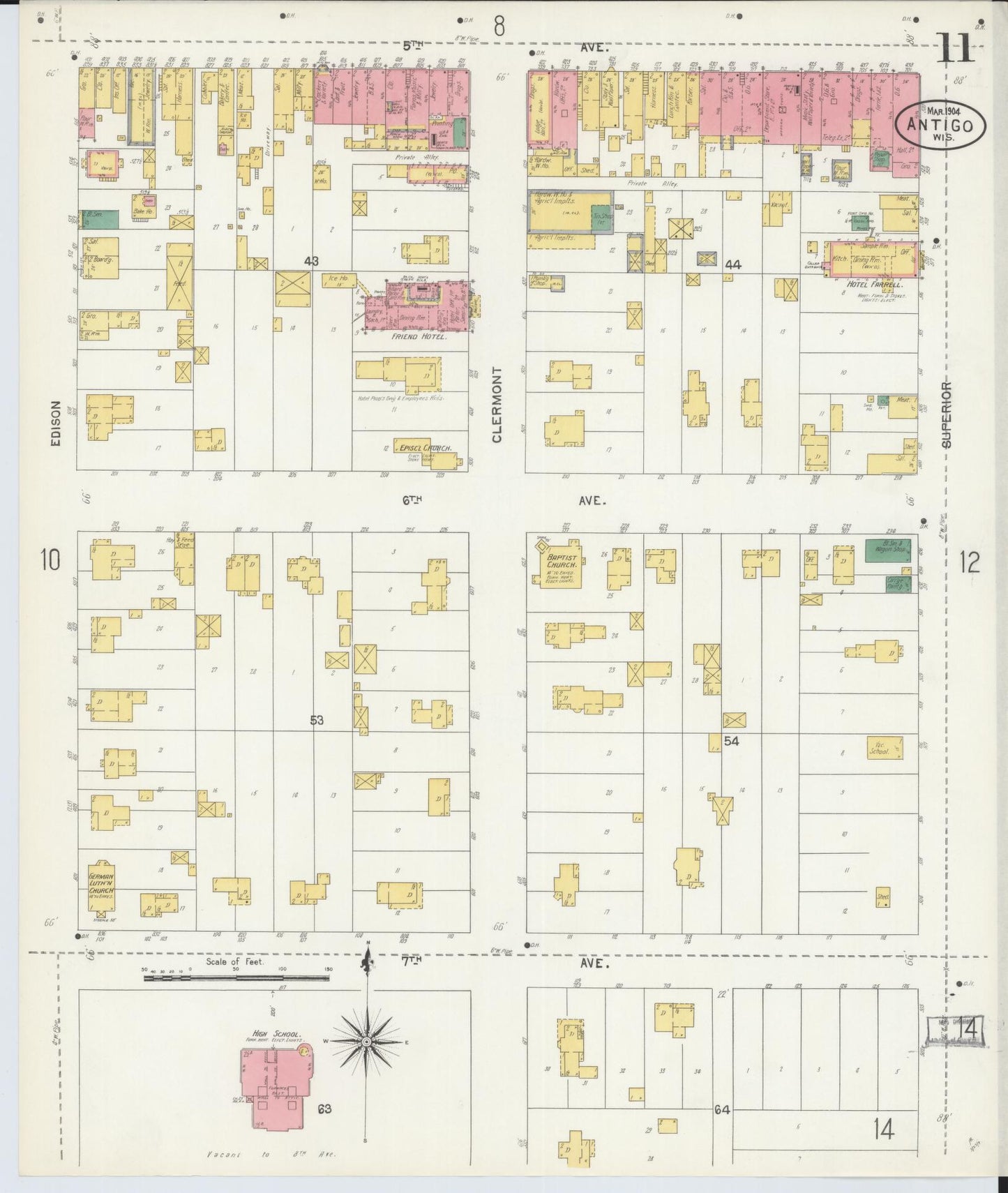 Sanborn Fire Insurance Map from Antigo, Langlade County, Wisconsin (1904), Sheet #0011 - Historic Sanborn Fire Insurance Map Print, vintage old map wall art, antique decor, genealogy gift, Wisconsin Wisconsin map