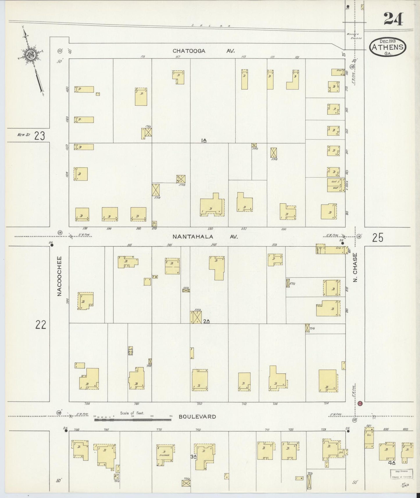 Sanborn Fire Insurance Map from Athens, Clarke County, Georgia (1913), Sheet #0024 - Historic Sanborn Fire Insurance Map Print, vintage old map wall art, antique decor, genealogy gift, Georgia Georgia map