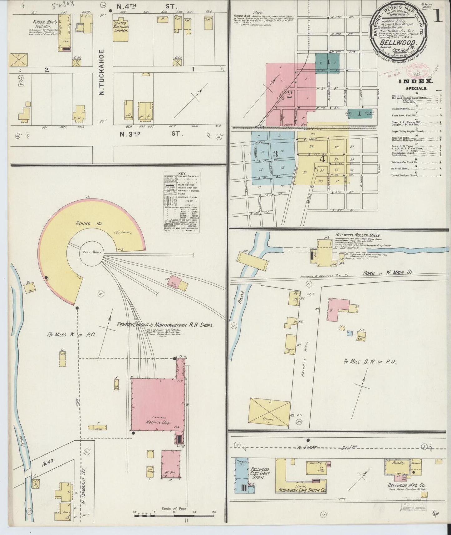 Sanborn Fire Insurance Map from Bellwood, Blair County, Pennsylvania (1894), Sheet #0001 - Historic Sanborn Fire Insurance Map Print, vintage old map wall art, antique decor, genealogy gift, Pennsylvania Pennsylvania map