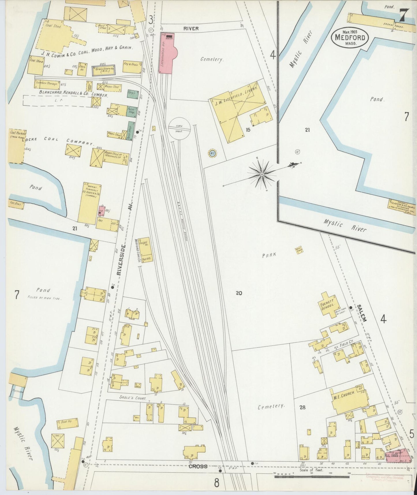 Sanborn Fire Insurance Map from Medford, Middlesex County, Massachusetts (1903), Sheet #0007 - Historic Sanborn Fire Insurance Map Print, vintage old map wall art, antique decor, genealogy gift, Massachusetts Massachusetts map
