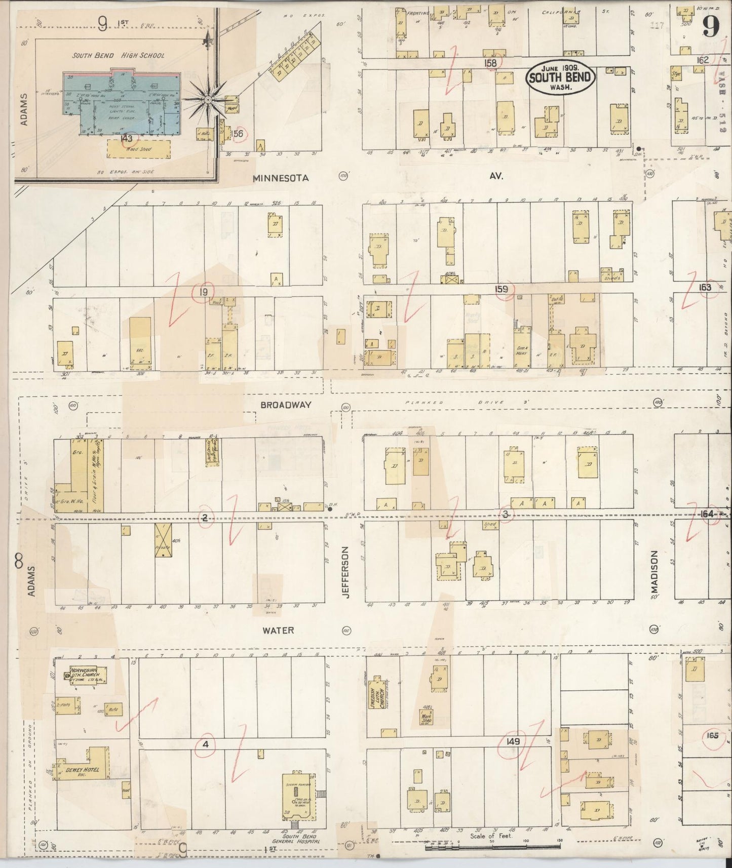 Sanborn Fire Insurance Map from South Bend, Pacific County, Washington (1929), Sheet #0011 - Historic Sanborn Fire Insurance Map Print, vintage old map wall art, antique decor, genealogy gift, Washington Washington map