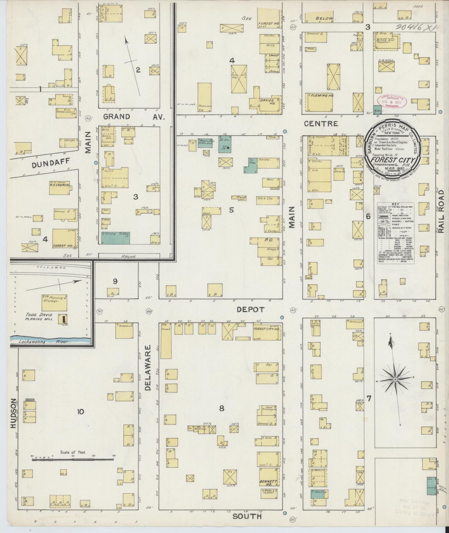 Sanborn Fire Insurance Map from Forest City, Susquehanna County, Pennsylvania (1892), Sheet #0001 - Historic Sanborn Fire Insurance Map Print, vintage old map wall art, antique decor, genealogy gift, Pennsylvania Pennsylvania map