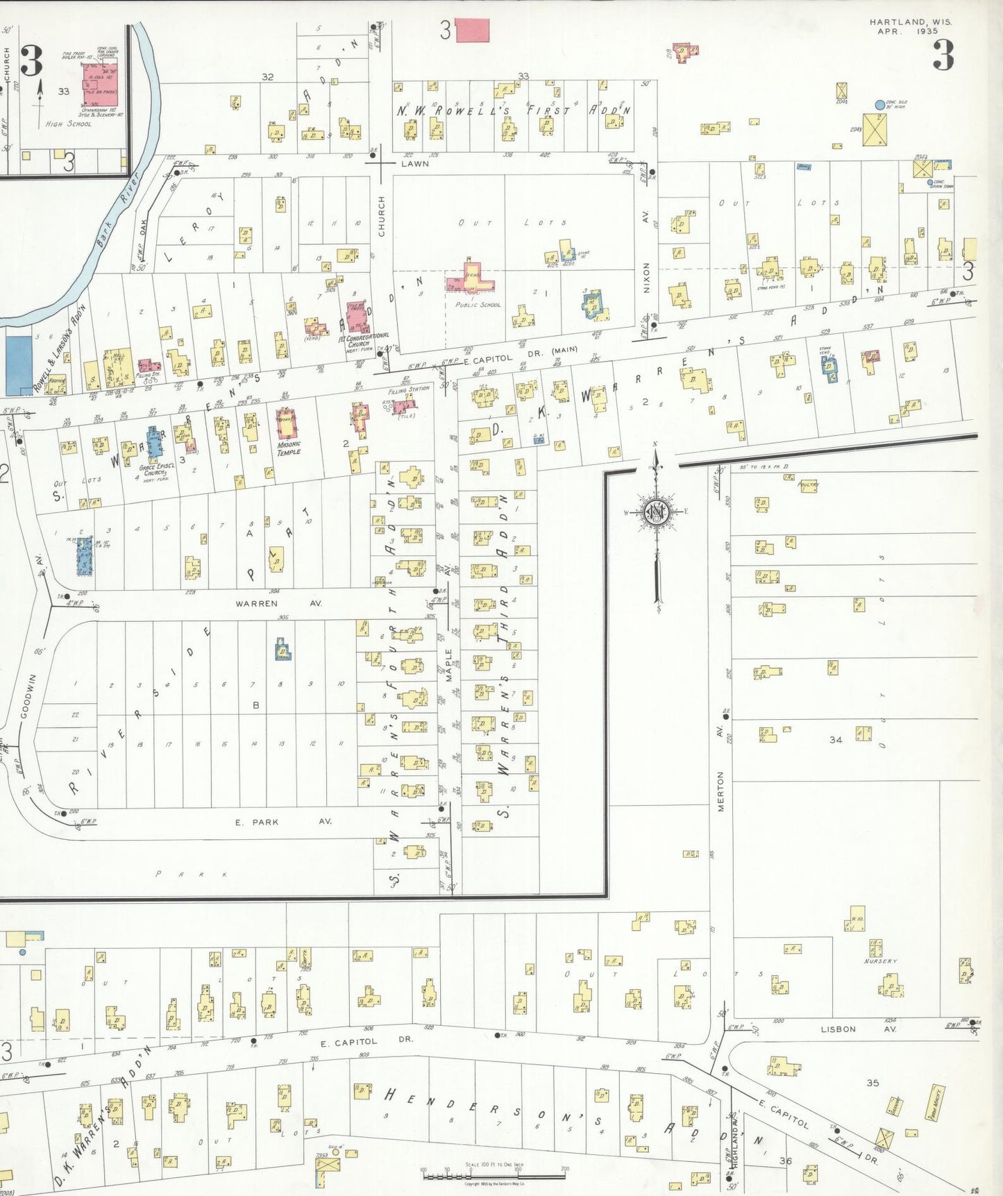 Sanborn Fire Insurance Map from Hartland, Waukesha County, Wisconsin (1935), Sheet #0003 - Historic Sanborn Fire Insurance Map Print, vintage old map wall art, antique decor, genealogy gift, Wisconsin Wisconsin map