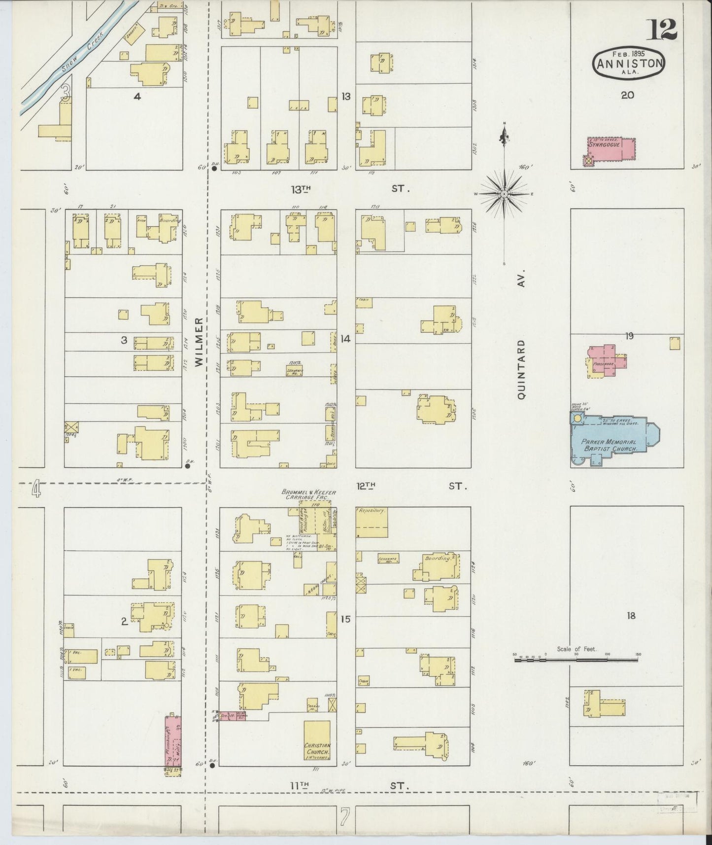 Sanborn Fire Insurance Map from Anniston, Calhoun County, Alabama (1895), Sheet #0012 - Historic Sanborn Fire Insurance Map Print, vintage old map wall art, antique decor, genealogy gift, Alabama Alabama map