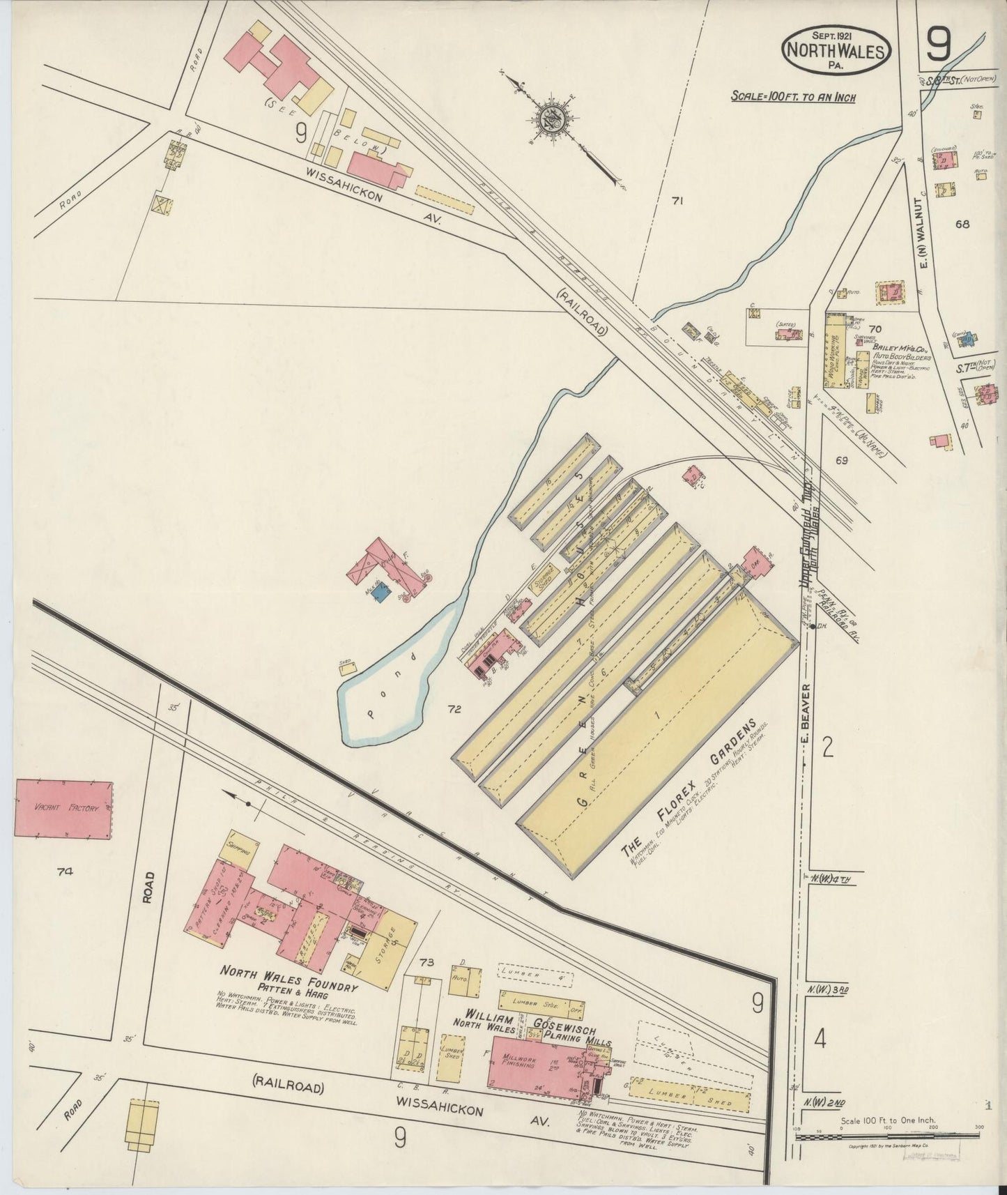Sanborn Fire Insurance Map from North Wales, Montgomery County, Pennsylvania (1921), Sheet #0009 - Complete Map Set gallery image, historic Sanborn map, vintage wall art, Pennsylvania Pennsylvania
