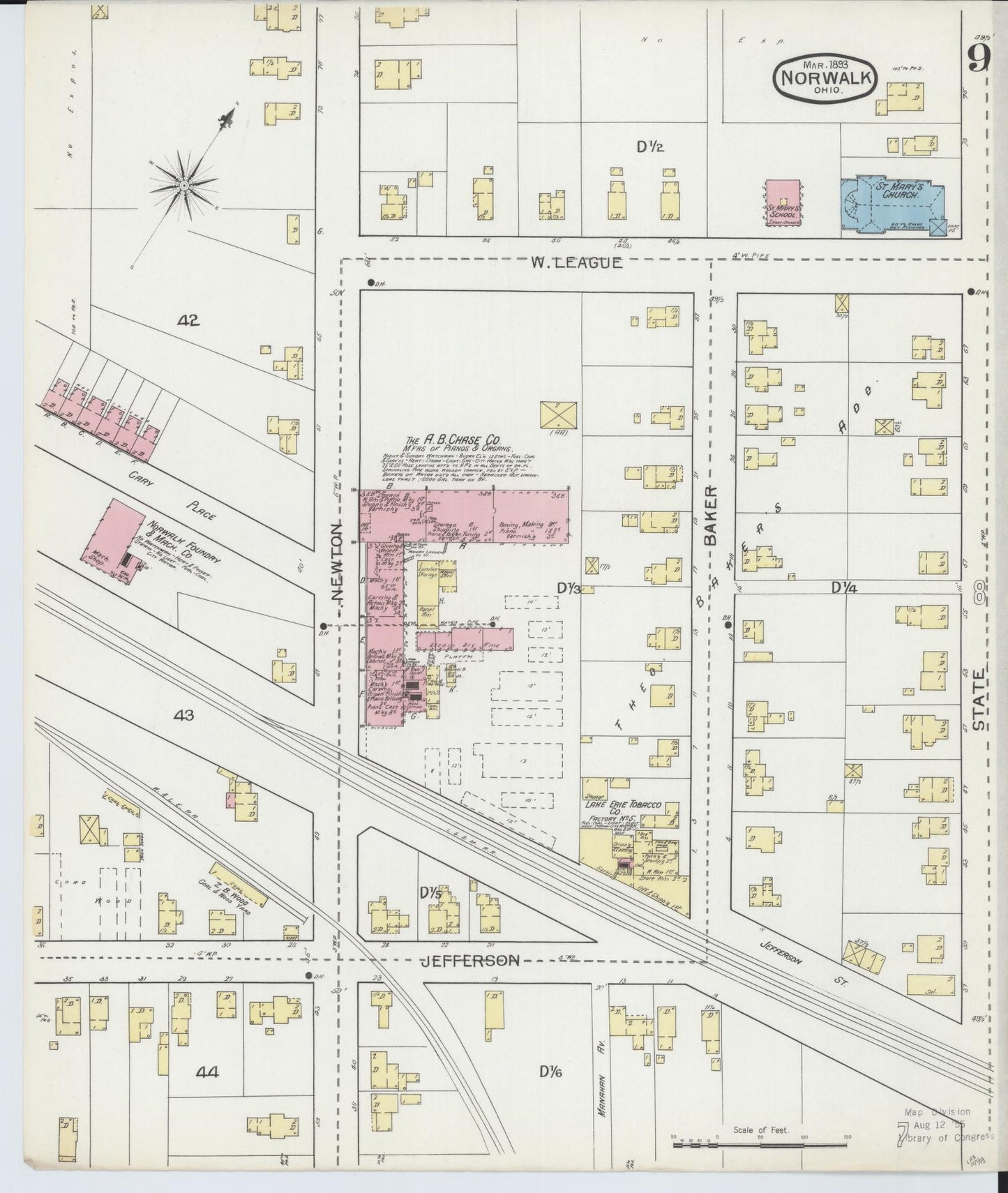 Sanborn Fire Insurance Map from Norwalk, Huron County, Ohio (1893), Sheet #0009 - Historic Sanborn Fire Insurance Map Print, vintage old map wall art, antique decor, genealogy gift, Ohio Ohio map