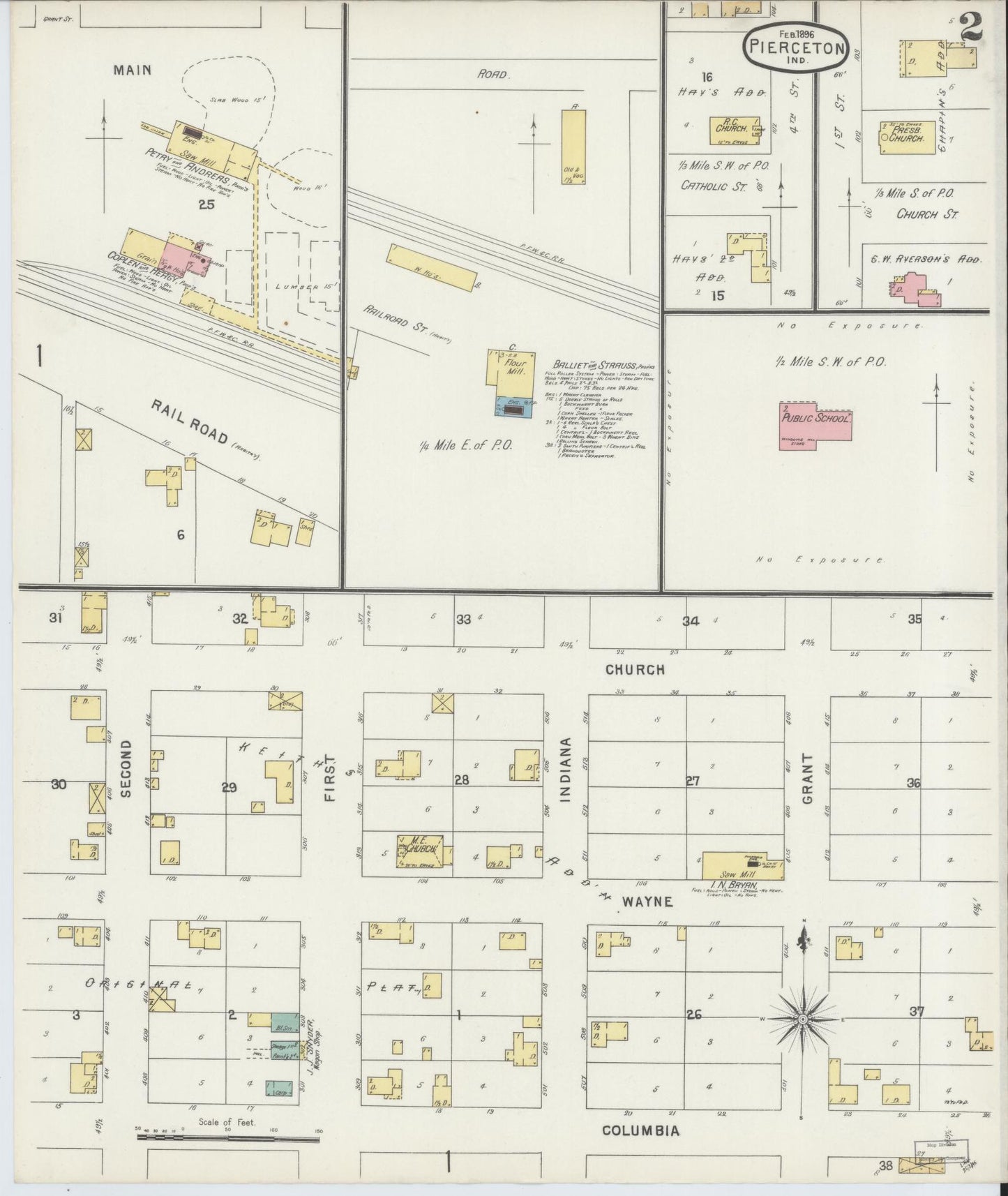 Sanborn Fire Insurance Map from Pierceton, Kosciusko County, Indiana (1896), Sheet #0002 - Complete Map Set gallery image, historic Sanborn map, vintage wall art, Indiana Indiana