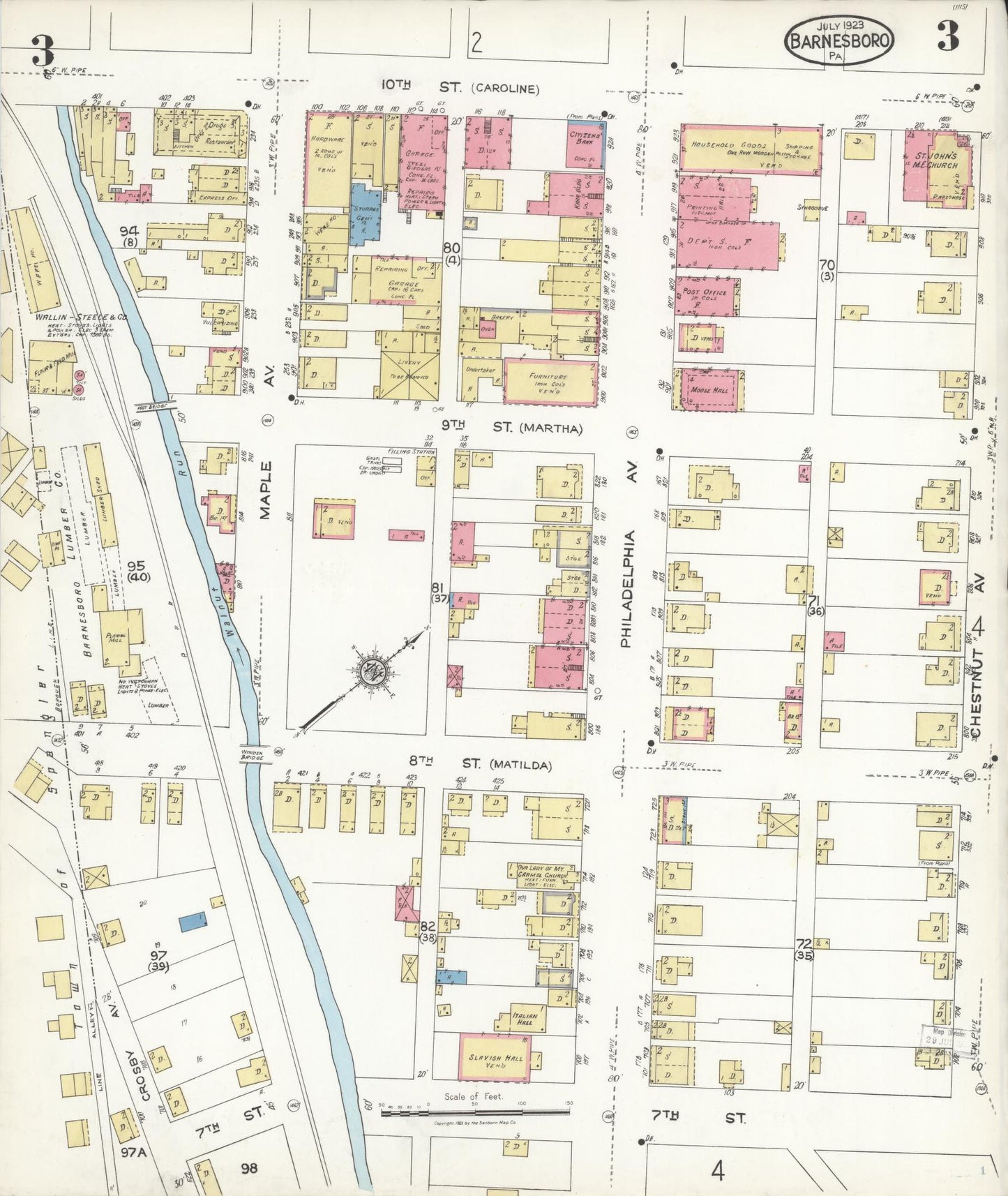 Sanborn Fire Insurance Map from Barnesboro, Cambria County, Pennsylvania (1923), Sheet #0003 - Historic Sanborn Fire Insurance Map Print, vintage old map wall art, antique decor, genealogy gift, Pennsylvania Pennsylvania map