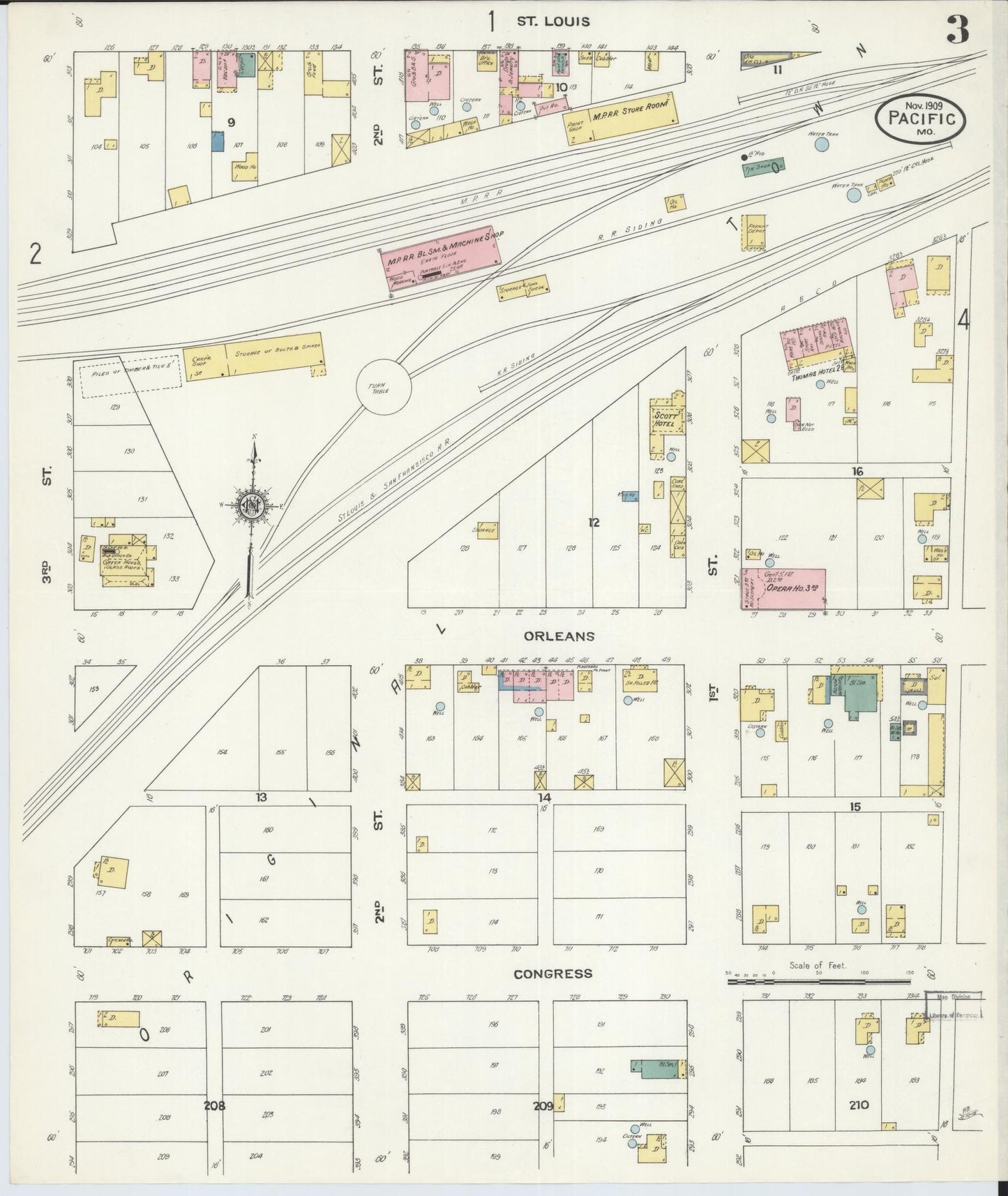 Sanborn Fire Insurance Map from Pacific, Franklin County, Missouri (1909), Sheet #0003 - Historic Sanborn Fire Insurance Map Print, vintage old map wall art, antique decor, genealogy gift, Missouri Missouri map