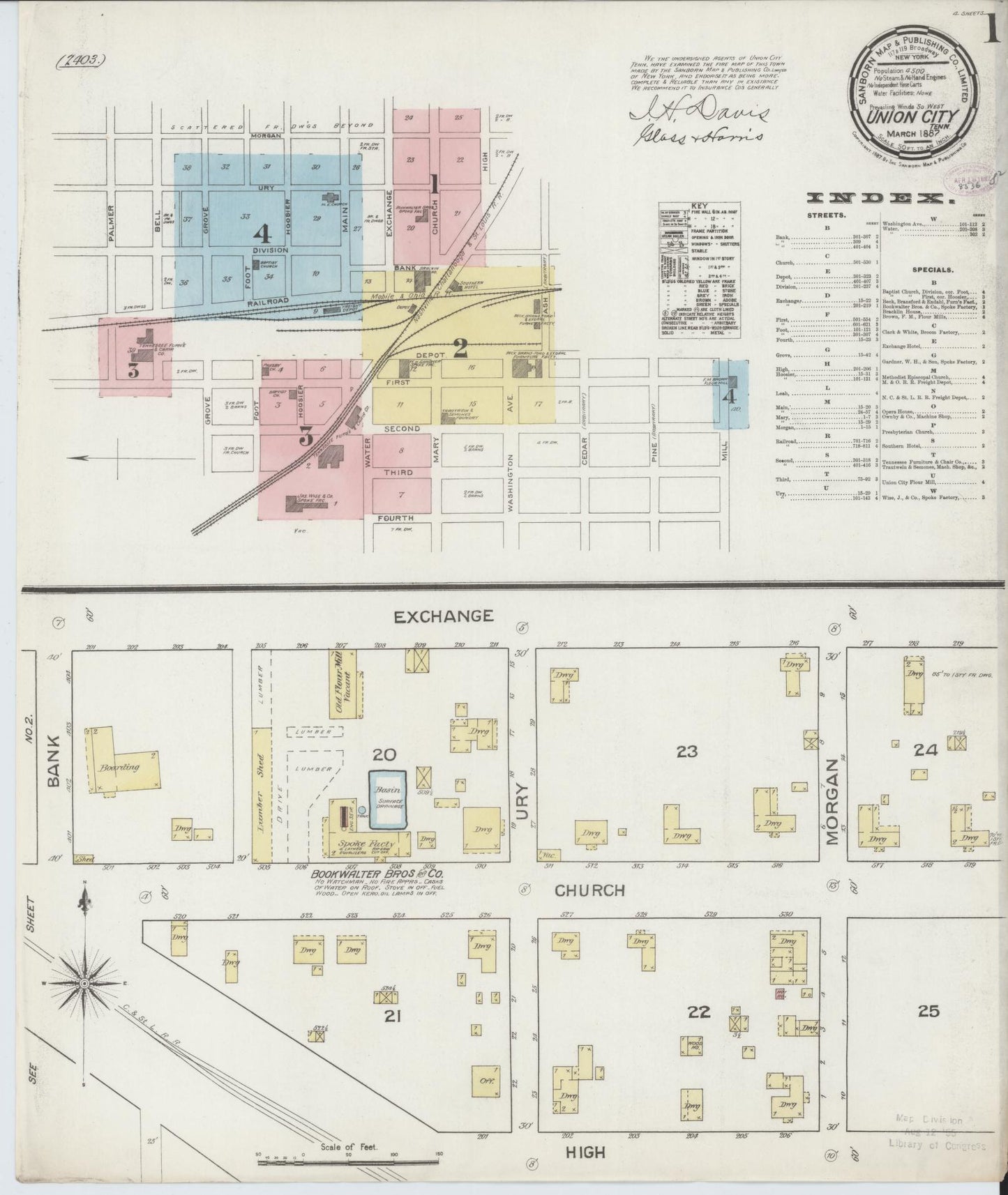 Sanborn Fire Insurance Map from Union City, Obion County, Tennessee. (1887) – Historic Sanborn Fire Insurance Map Print