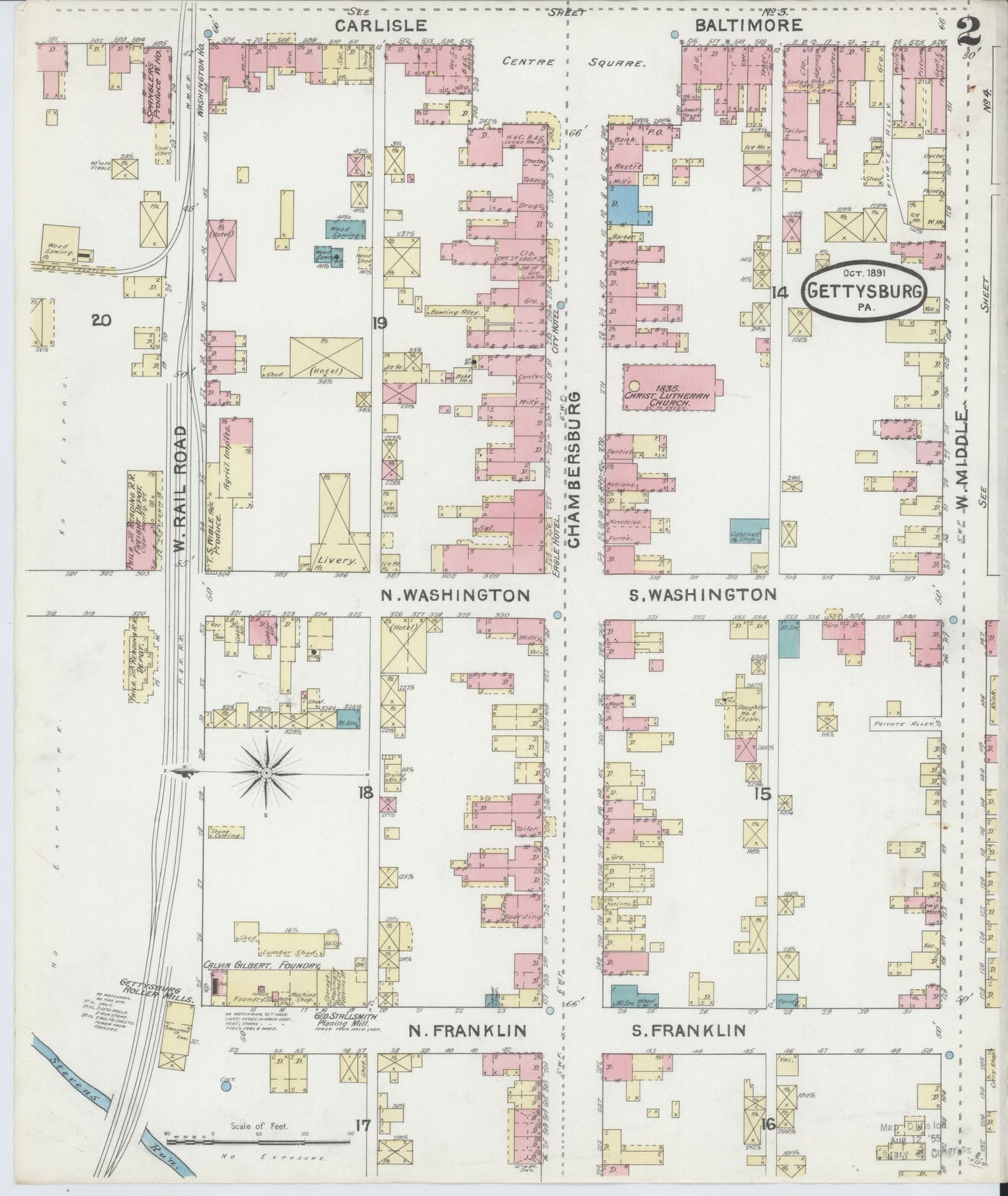 Sanborn Fire Insurance Map from Gettysburg, Adams County, Pennsylvania (1891), Sheet #0002 - Historic Sanborn Fire Insurance Map Print, vintage old map wall art, antique decor, genealogy gift, Pennsylvania Pennsylvania map