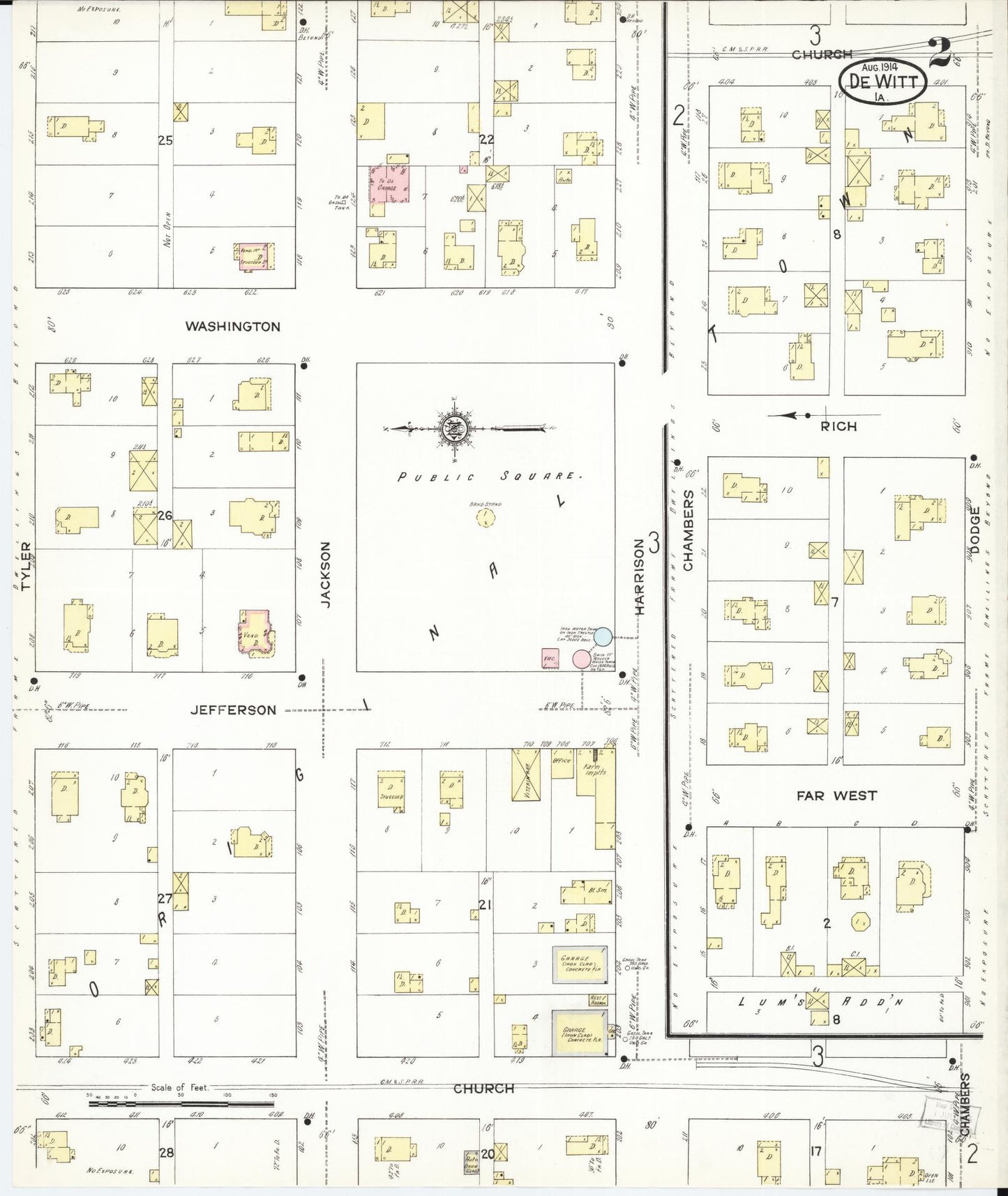 Sanborn Fire Insurance Map from De Witt, Clinton County, Iowa (1914), Sheet #0002 - Historic Sanborn Fire Insurance Map Print, vintage old map wall art