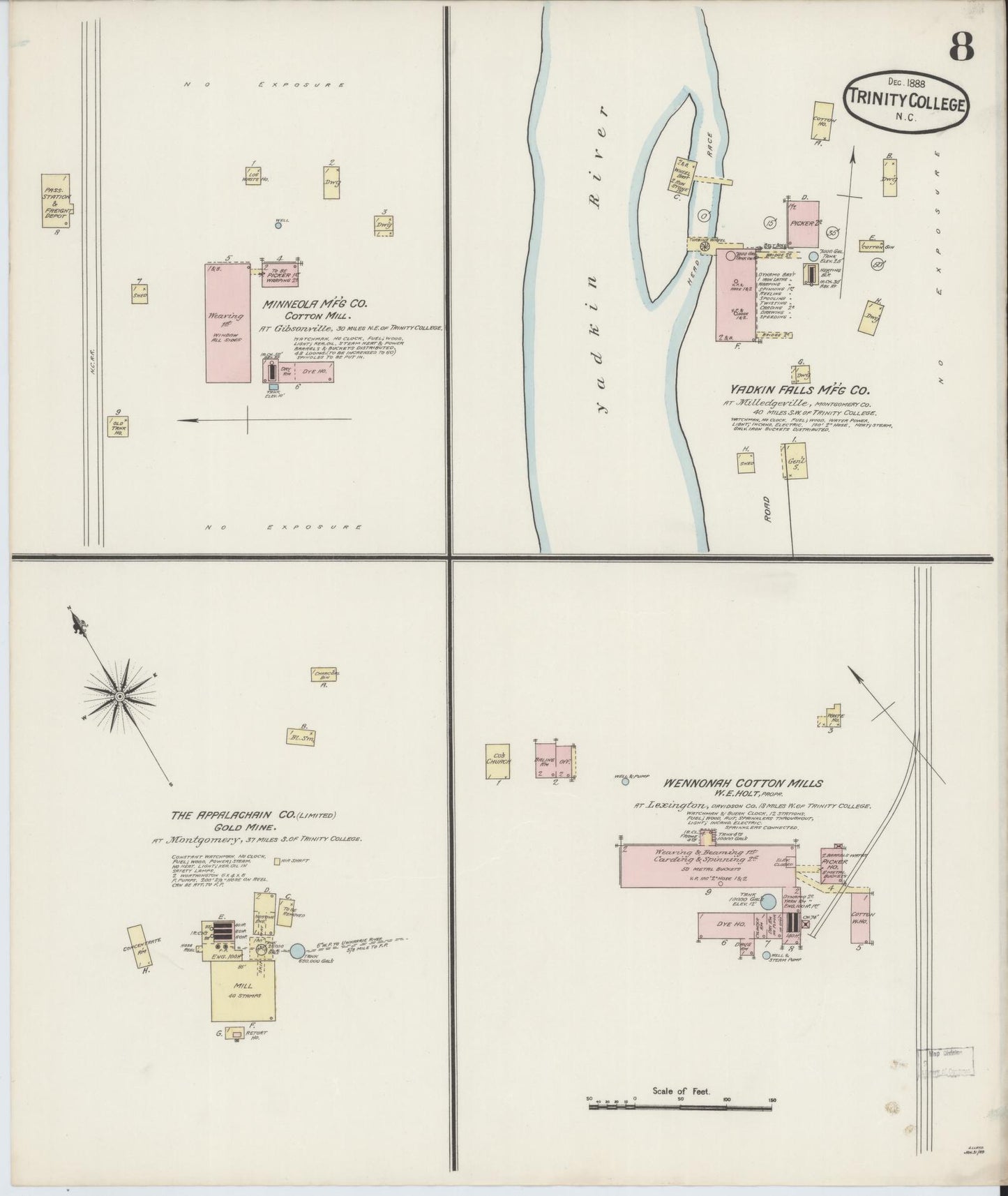 Sanborn Fire Insurance Map from Trinity College, Randolph County, North Carolina (1888), Sheet #0008 - Complete Map Set gallery image, historic Sanborn map, vintage wall art, North Carolina North Carolina