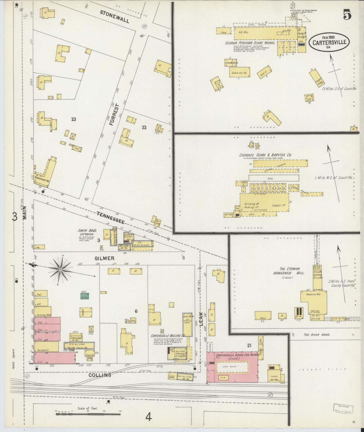 Sanborn Fire Insurance Map from Cartersville, Bartow County, Georgia (1900), Sheet #0005 - Complete Map Set gallery image, historic Sanborn map, vintage wall art, Georgia Georgia