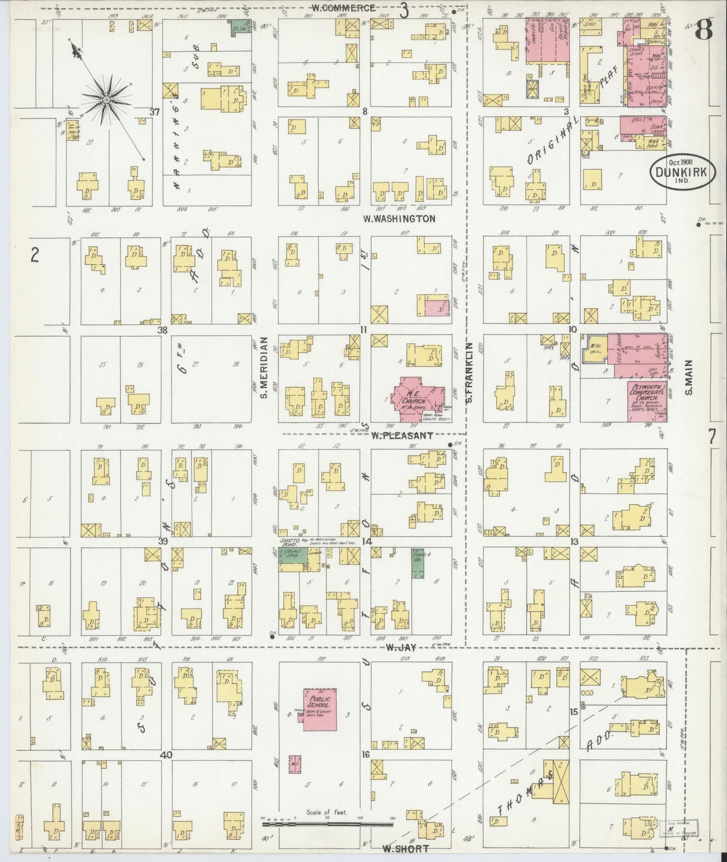 Sanborn Fire Insurance Map from Dunkirk, Jay And Blackford Counties, Indiana (1900), Sheet #0008 - Complete Map Set gallery image, historic Sanborn map, vintage wall art, Indiana Indiana
