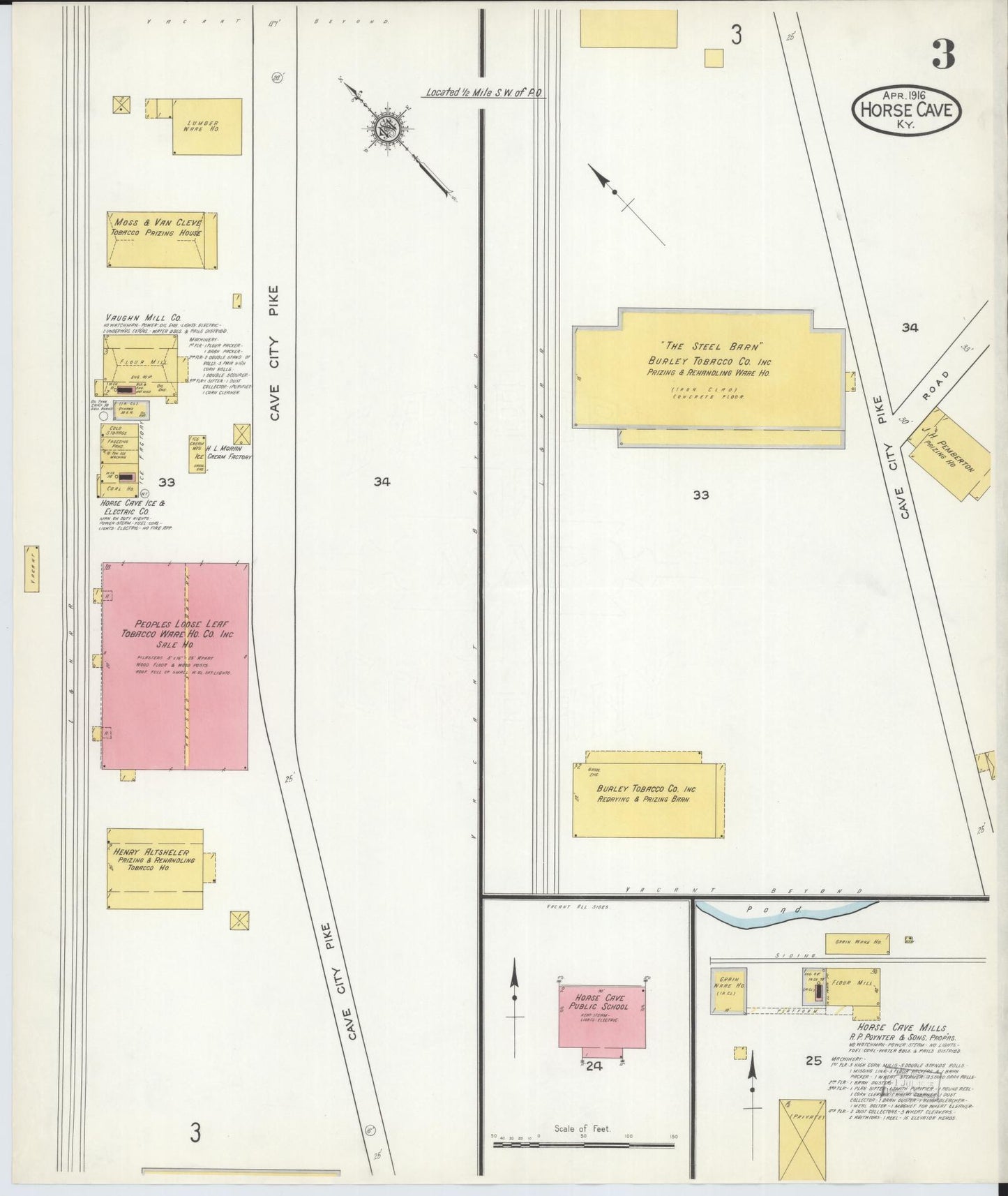 Sanborn Fire Insurance Map from Horse Cave, Hart County, Kentucky (1916), Sheet #0003 - Complete Map Set gallery image, historic Sanborn map, vintage wall art, Kentucky Kentucky