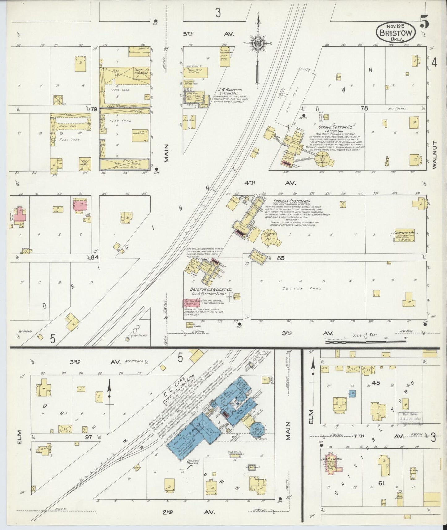 Sanborn Fire Insurance Map from Bristow, Creek County, Oklahoma (1915), Sheet #0005 - Historic Sanborn Fire Insurance Map Print, vintage old map wall art, antique decor, genealogy gift, Oklahoma Oklahoma map