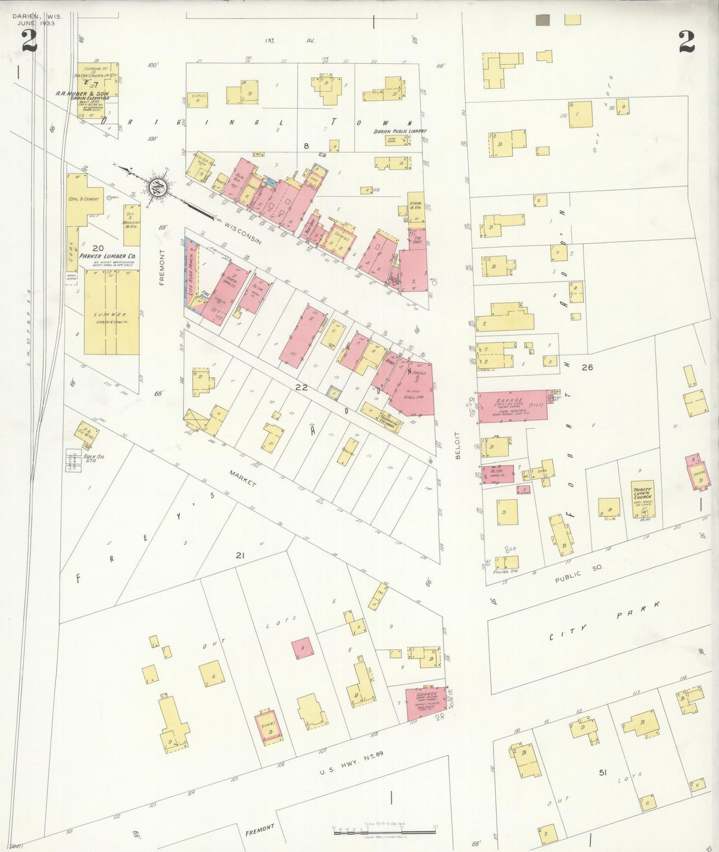 Sanborn Fire Insurance Map from Darien, Walworth County, Wisconsin (1933), Sheet #0002 - Complete Map Set gallery image, historic Sanborn map, vintage wall art, Wisconsin Wisconsin