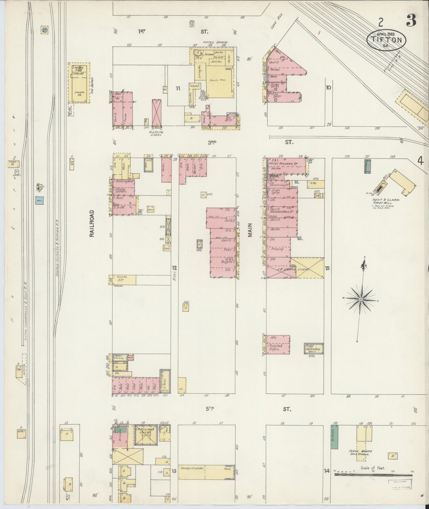 Sanborn Fire Insurance Map from Tifton, Tift County, Georgia (1903), Sheet #0003 - Historic Sanborn Fire Insurance Map Print, vintage old map wall art, antique decor, genealogy gift, Georgia Georgia map