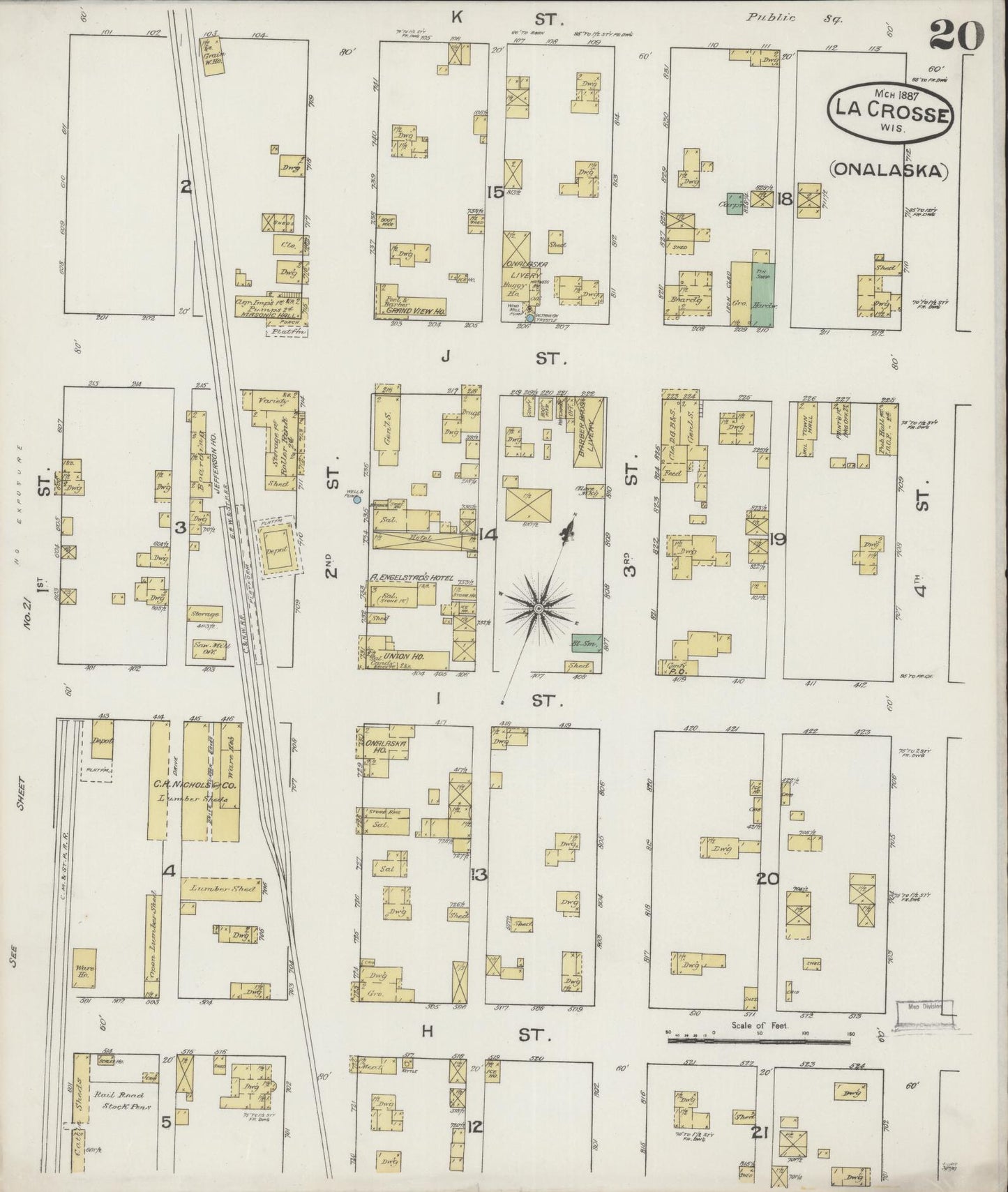 Sanborn Fire Insurance Map from La Crosse, La Crosse County, Wisconsin (1887), Sheet #0020 - Historic Sanborn Fire Insurance Map Print, vintage old map wall art, antique decor, genealogy gift, Wisconsin Wisconsin map