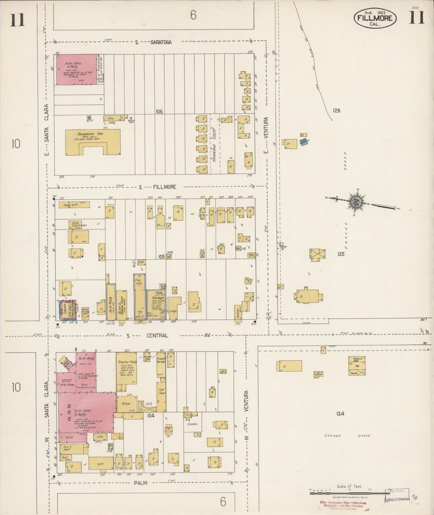 Sanborn Fire Insurance Map from Fillmore, Ventura County, California (1923), Sheet #0011 - Historic Sanborn Fire Insurance Map Print, vintage old map wall art, antique decor, genealogy gift, California California map