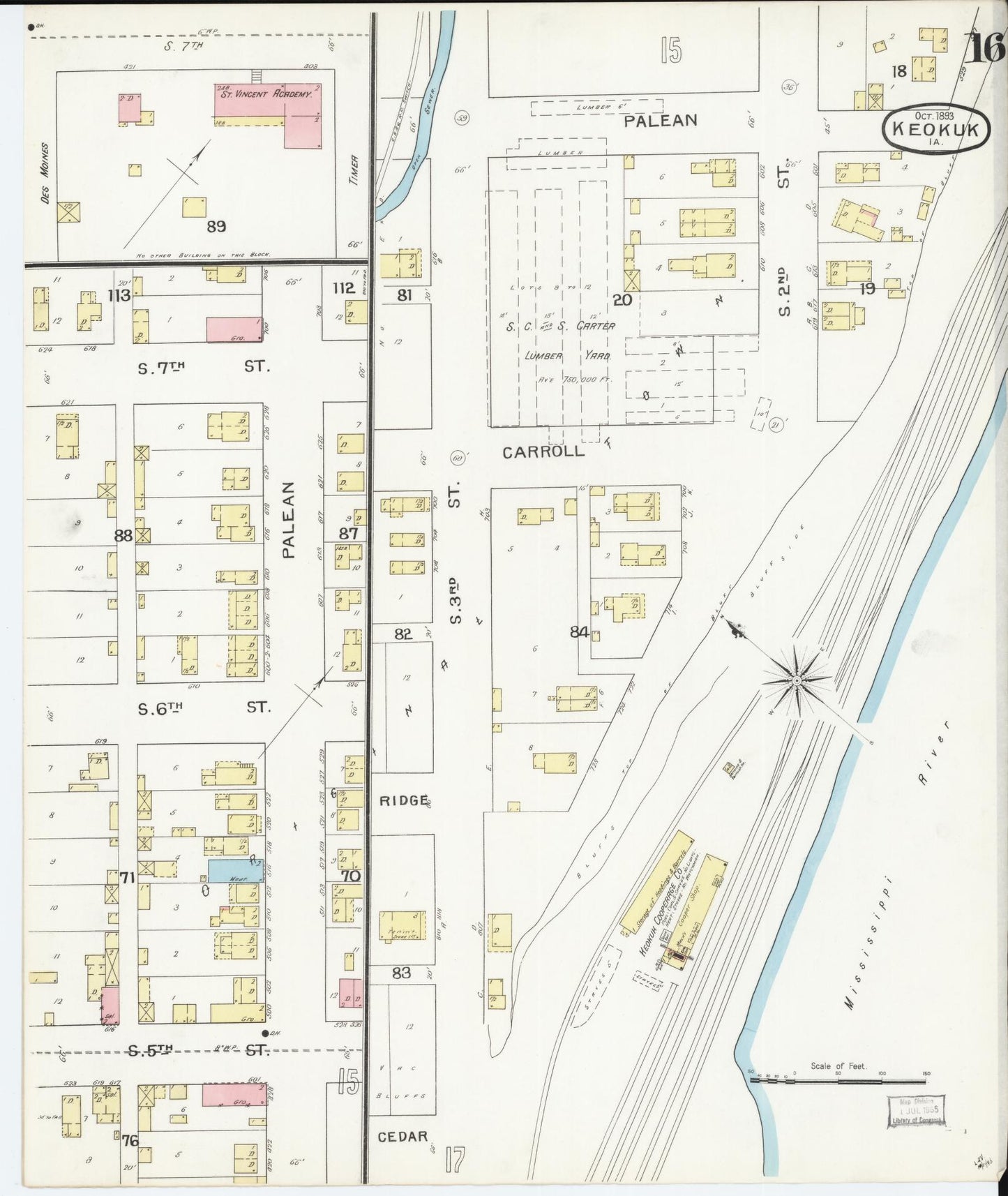 Sanborn Fire Insurance Map from Keokuk, Lee County, Iowa (1893), Sheet #0016 - Historic Sanborn Fire Insurance Map Print, vintage old map wall art
