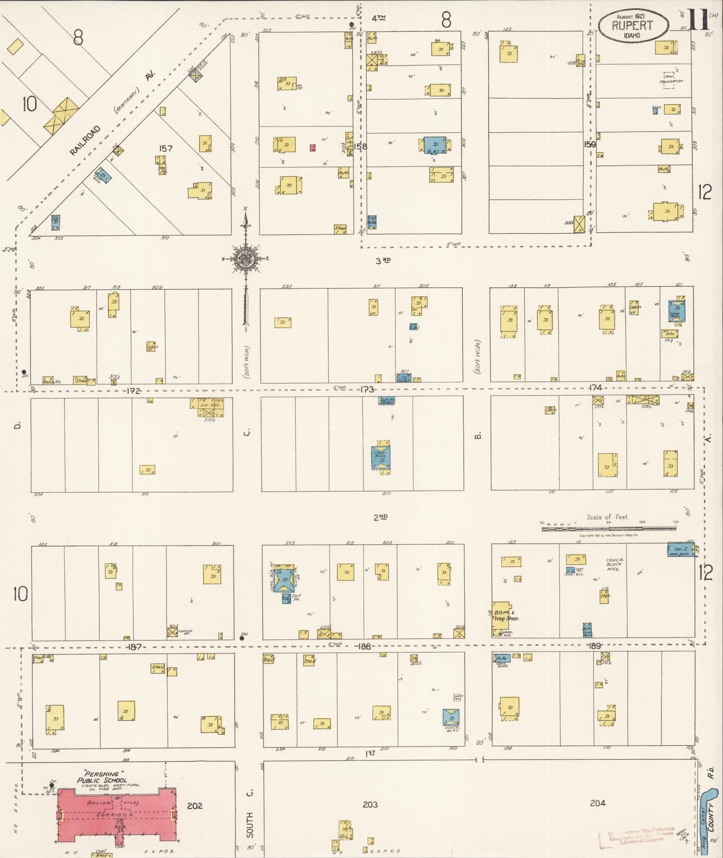Sanborn Fire Insurance Map from Rupert, Minidoka County, Idaho (1921), Sheet #0011 - Historic Sanborn Fire Insurance Map Print, vintage old map wall art, antique decor, genealogy gift, Idaho Idaho map